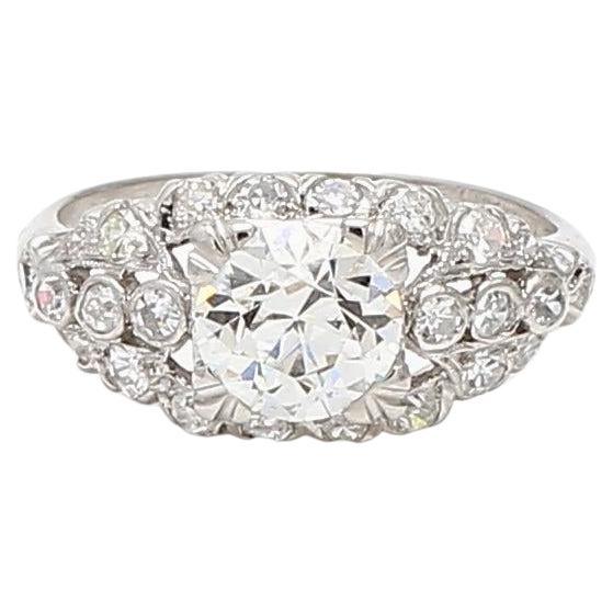 1.67 Carat Circular Brilliant Cut and Round Diamond Platinum Engagement Ring