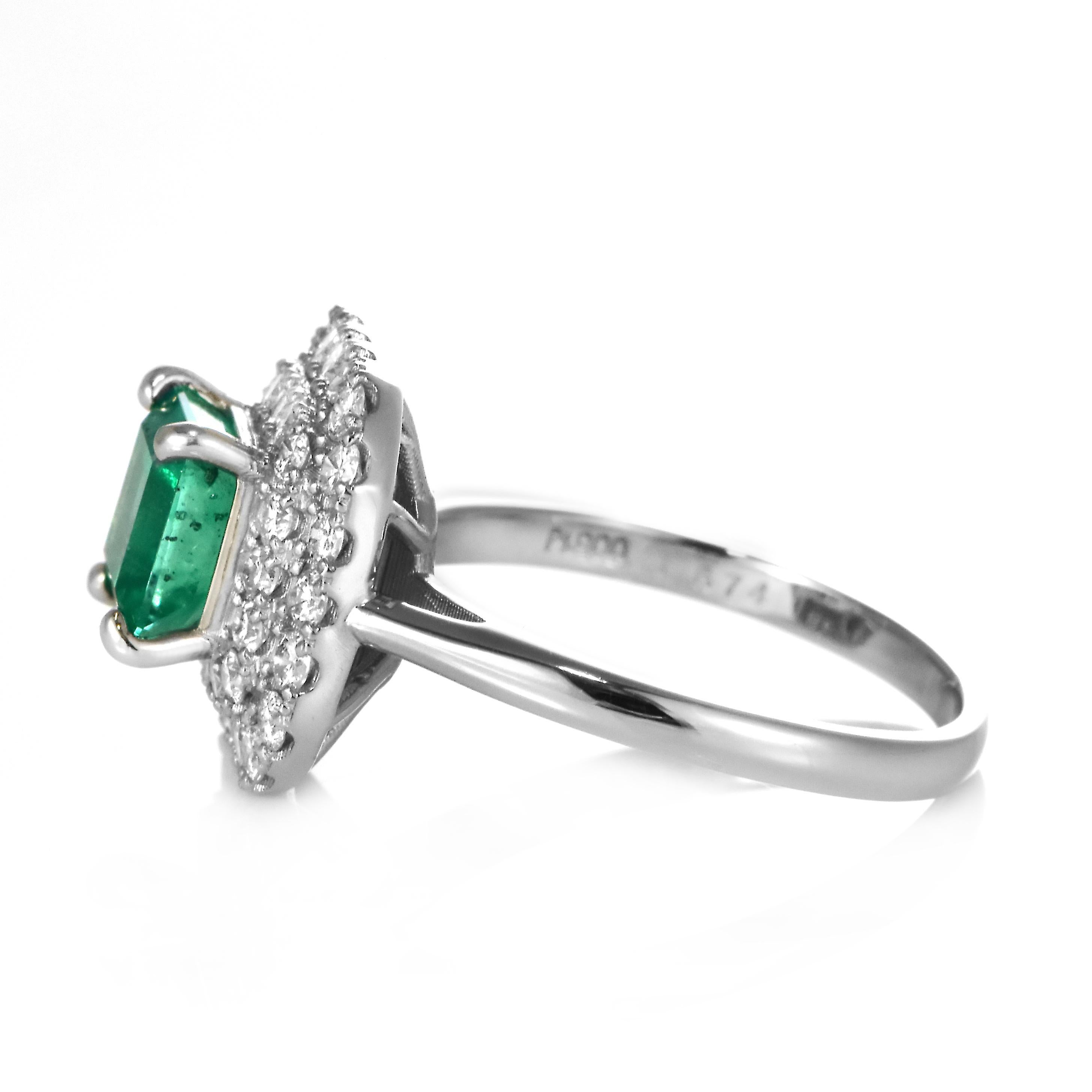 1.67 Carat Colombian, Muzo-Green Emerald and Diamond Ring Made in Platinum For Sale 6