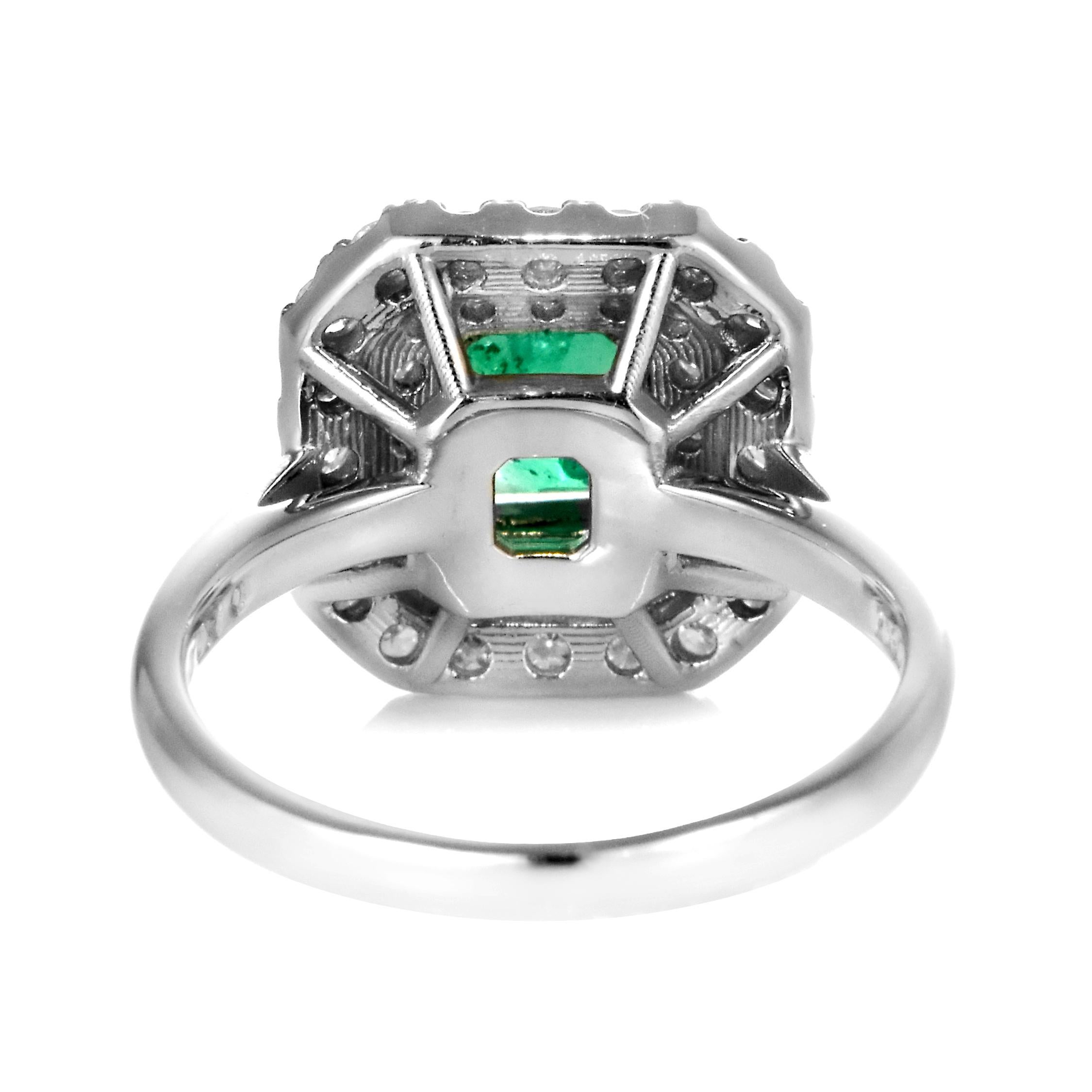 1.67 Carat Colombian, Muzo-Green Emerald and Diamond Ring Made in Platinum For Sale 8