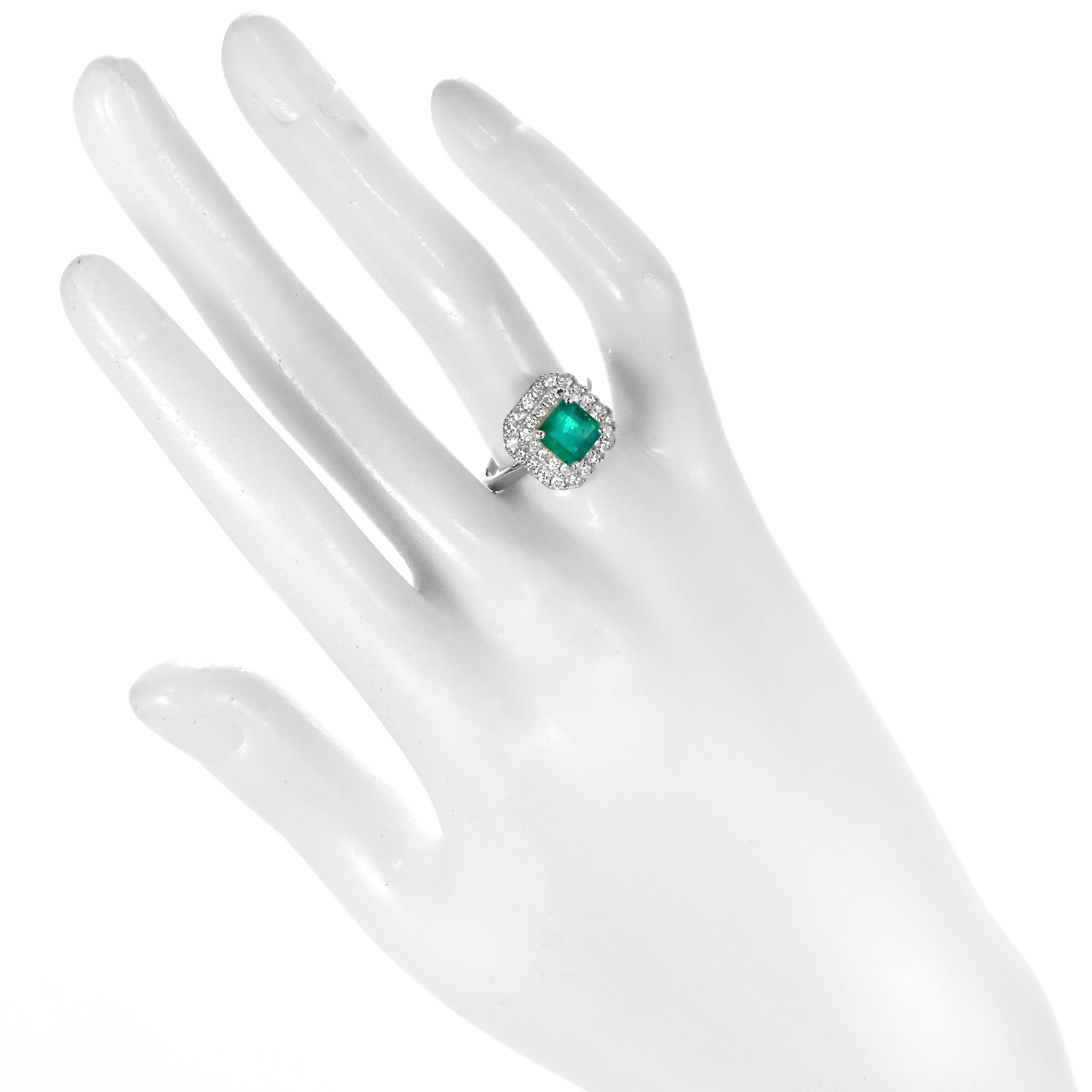 Women's 1.67 Carat Colombian, Muzo-Green Emerald and Diamond Ring Made in Platinum For Sale