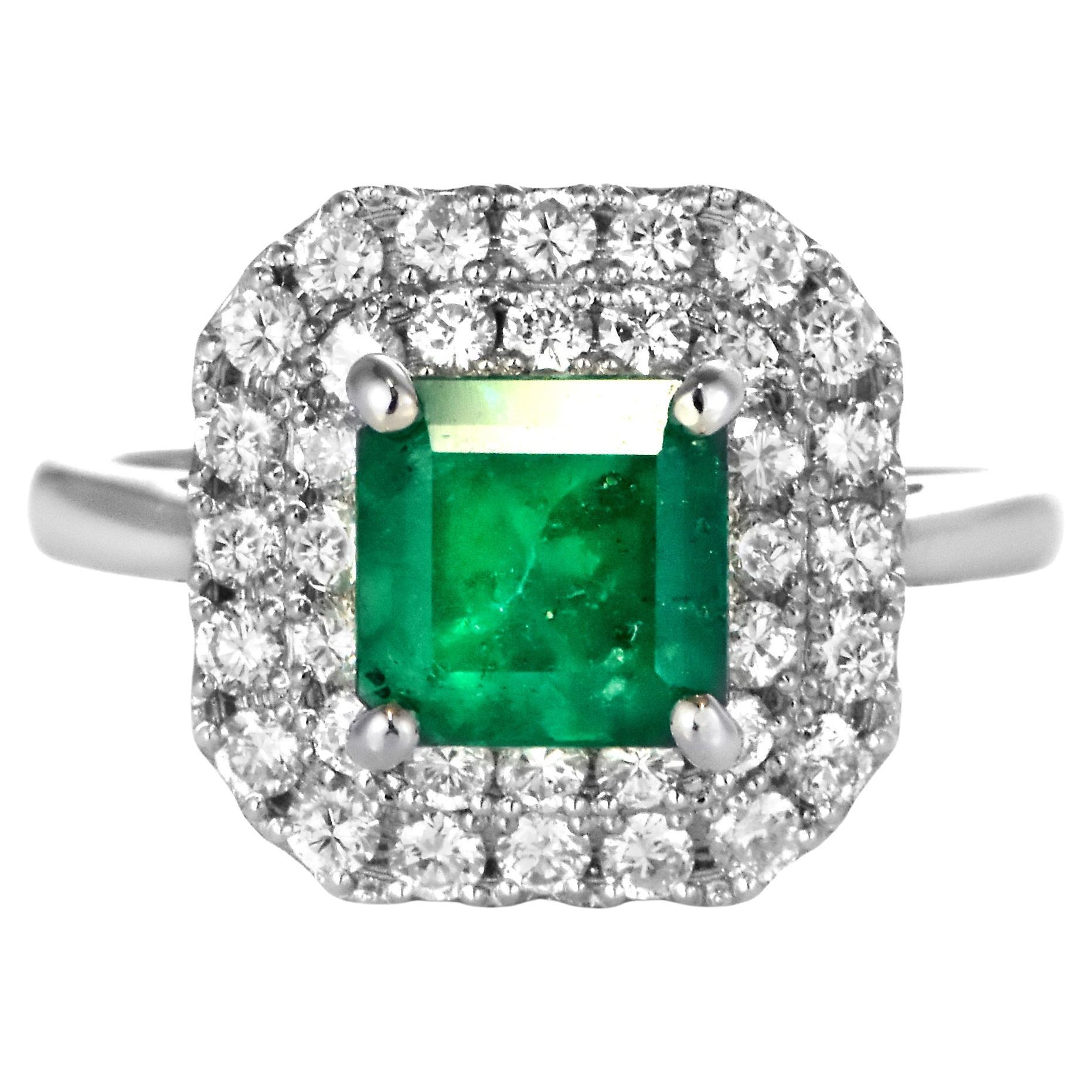 1.67 Carat Colombian, Muzo-Green Emerald and Diamond Ring Made in Platinum