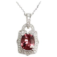 1.67 Carat Cushion Cut Raspberry Garnet and Diamond Pendant in 18 Karat Gold
