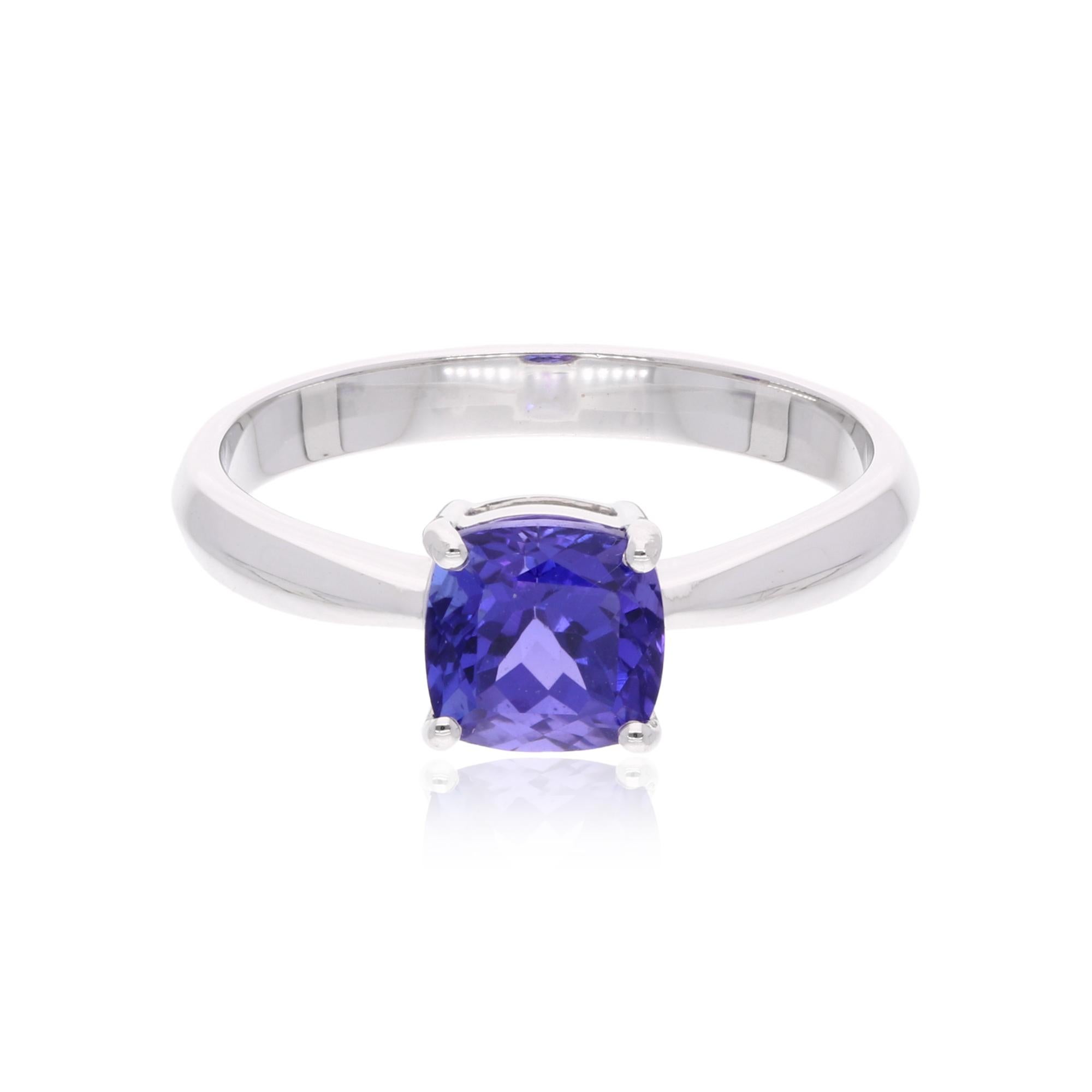 Anello solitario di tanzanite a cuscino da 1,67 carati in oro bianco 14 carati Gioielli di pregio