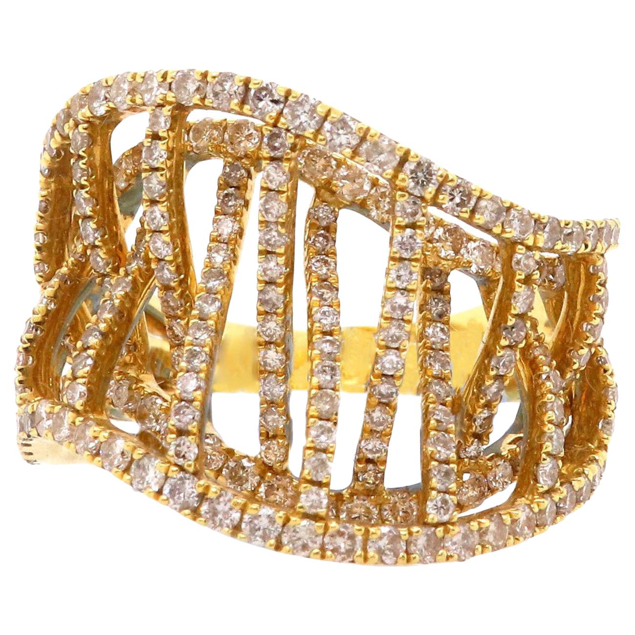 1.67 Carat Round White Diamond Ring Fashion Cocktail Band 18K Yellow Gold For Sale