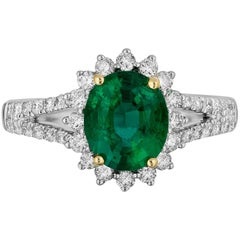 1.67 Carat Emerald Diamond Cocktail Ring