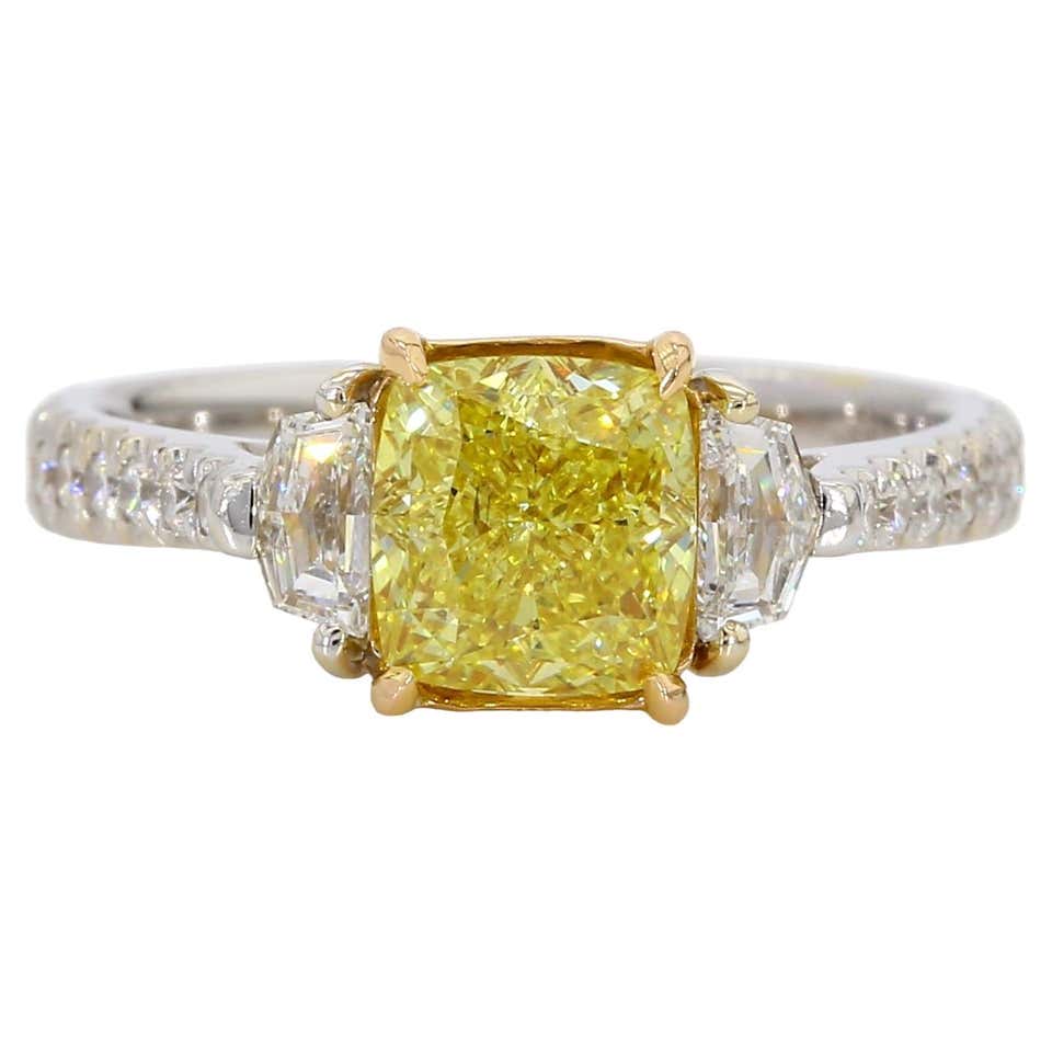 Yellow Fancy Rings GIA Certified 0.50 Fancy Intense Yellow Diamond Three-Stone Engagement ...