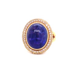 16.7 Carat Large Tanzanite Cabochon Ring in 18 Karat Rose Gold and Diamonds