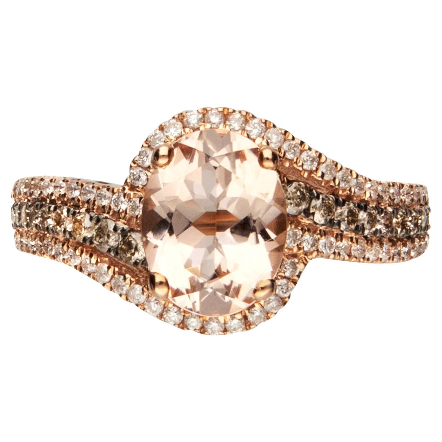 1.67 Carat Morganite Oval Cut Diamond Accents 10K Rose Gold Engagement Ring