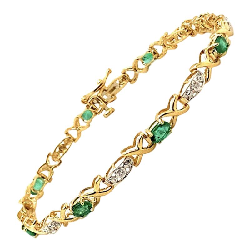 1.67 Carat Natural Diamond and Emerald Bracelet G-H SI 14 Karat Yellow Gold For Sale