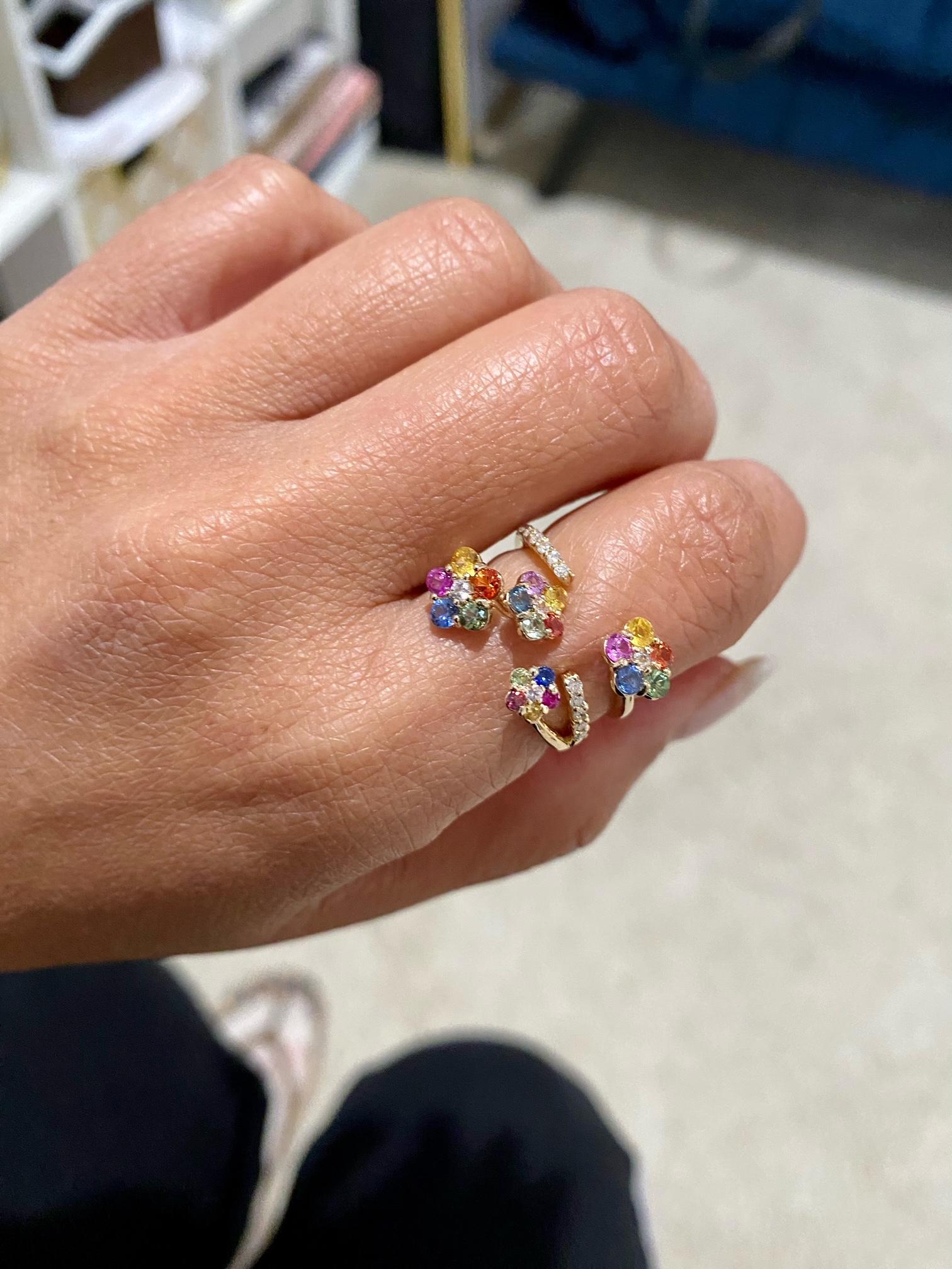 1,67 Karat natürlicher mehrfarbiger Saphir Diamant-Cocktailring aus Gelbgold 4