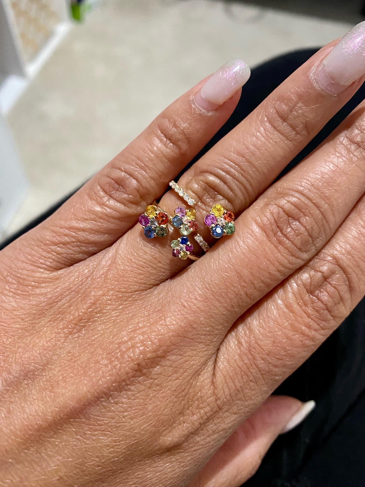 1,67 Karat natürlicher mehrfarbiger Saphir Diamant-Cocktailring aus Gelbgold 1
