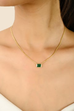 Collana a catena con solitario di smeraldo ottagonale da 1,67 carati in oro giallo 14k con castone