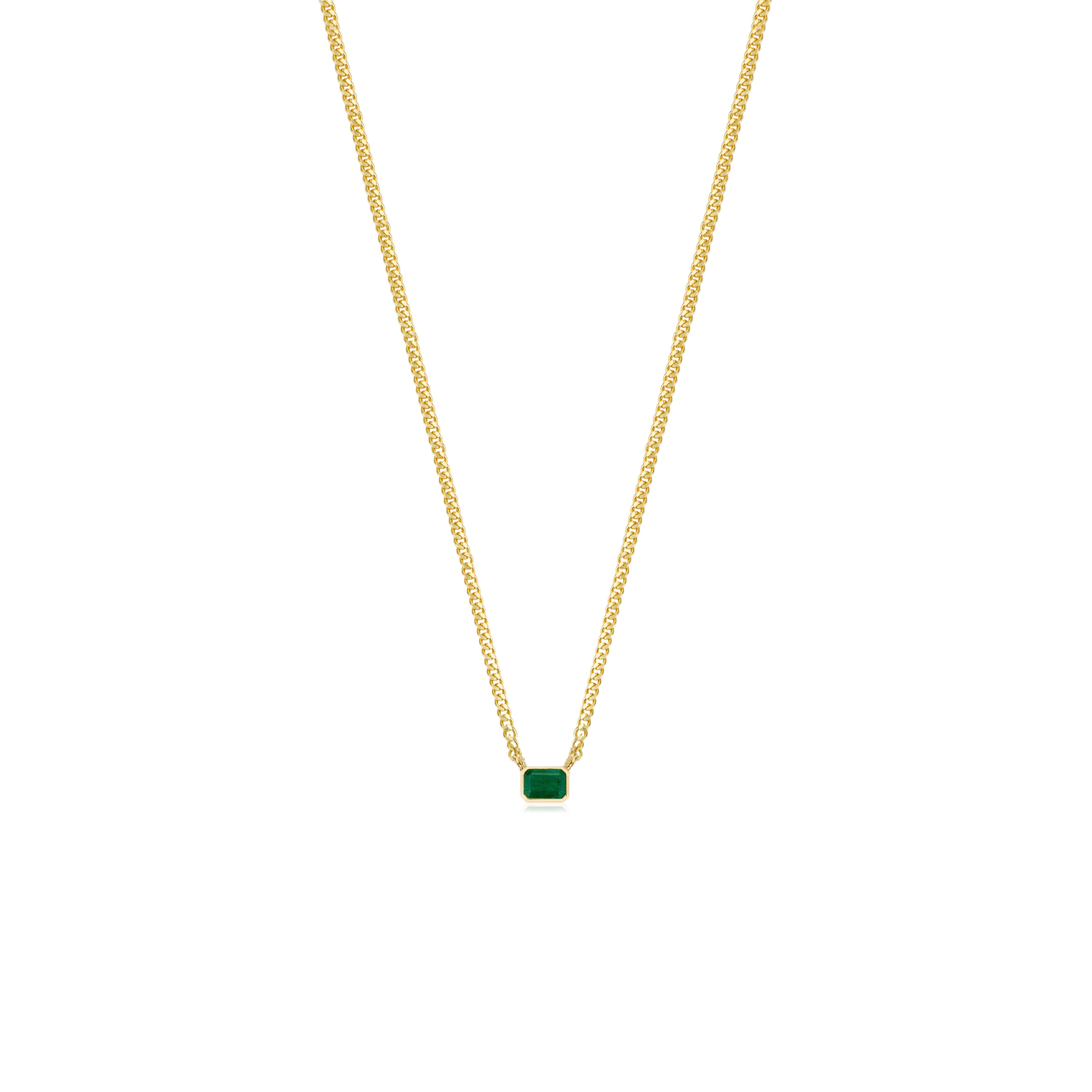 1,67 Karat Oktagon Smaragd Solitär Kette Halskette in Lünette gesetzt 14k Gelbgold im Zustand „Neu“ im Angebot in New York, NY
