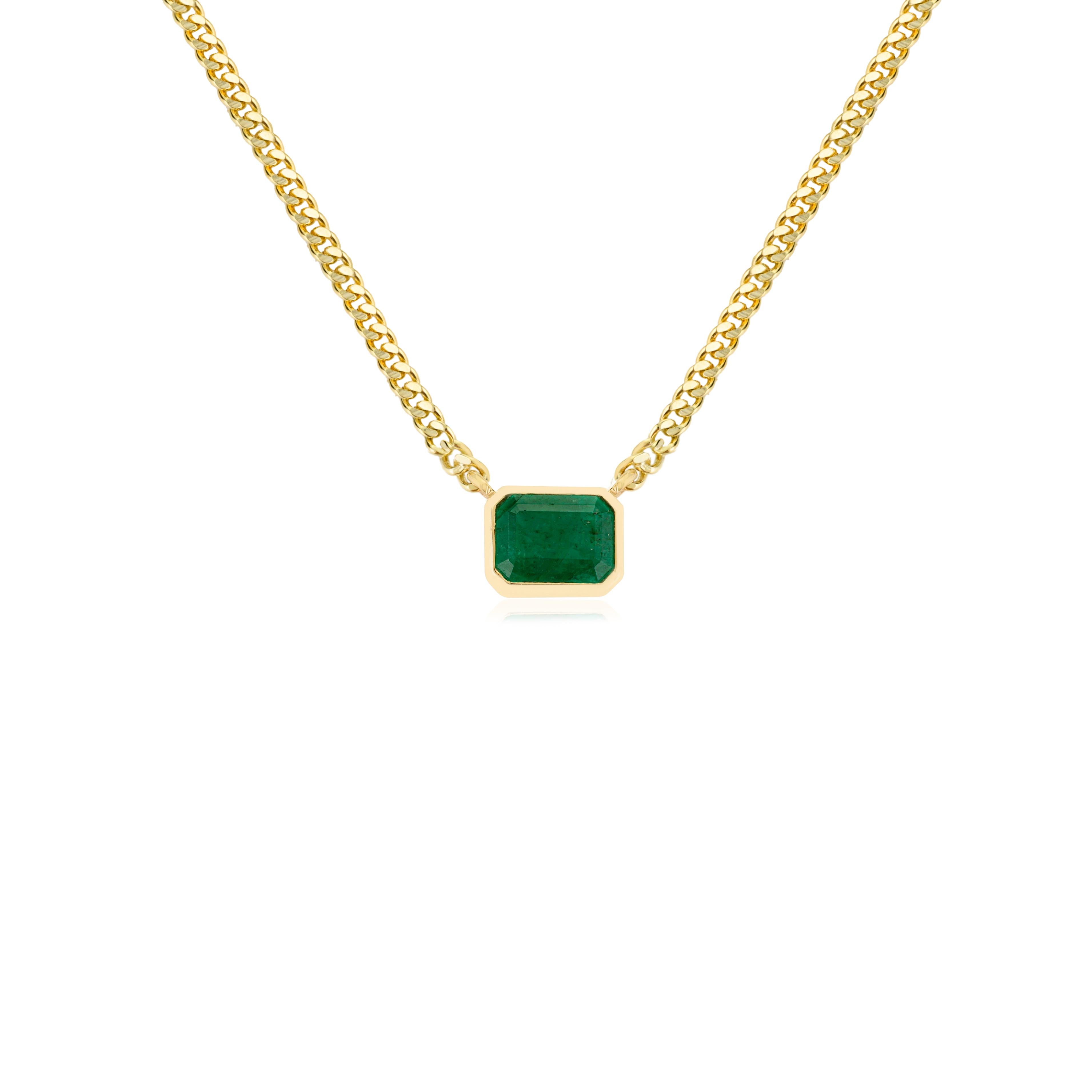 1,67 Karat Oktagon Smaragd Solitär Kette Halskette in Lünette gesetzt 14k Gelbgold im Angebot 3