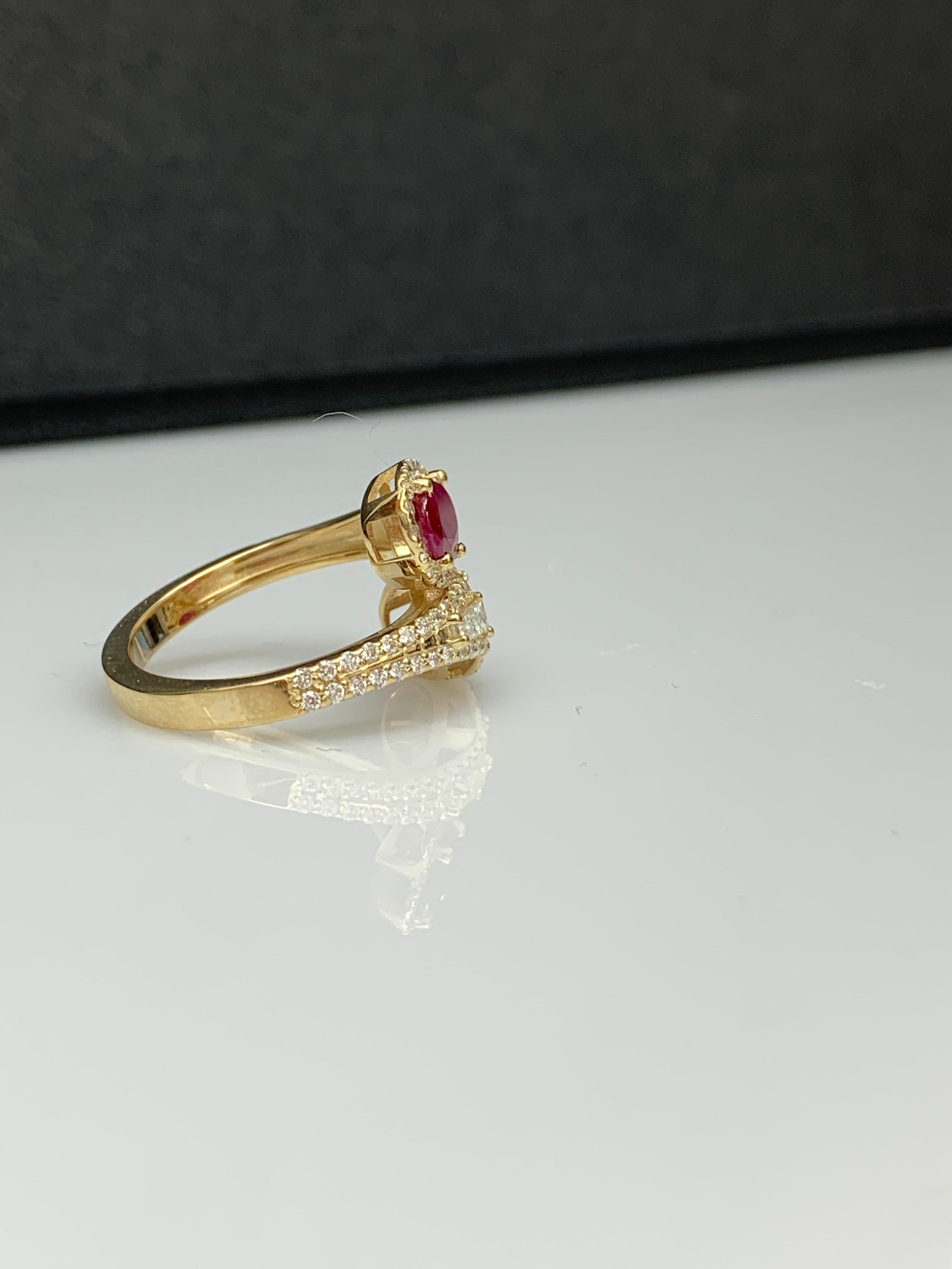 1.67 Carat Oval Cut Ruby Diamond Toi Et Moi Engagement Ring 14K Yellow Gold For Sale 10