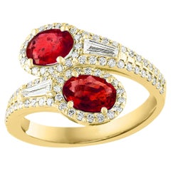 1.67 Carat Oval Cut Ruby Diamond Toi Et Moi Engagement Ring 14K Yellow Gold