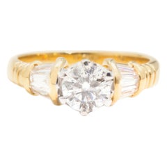 1.67 Carat Round Brilliant and Baguette Diamond 18 Carat Gold Engagement Ring