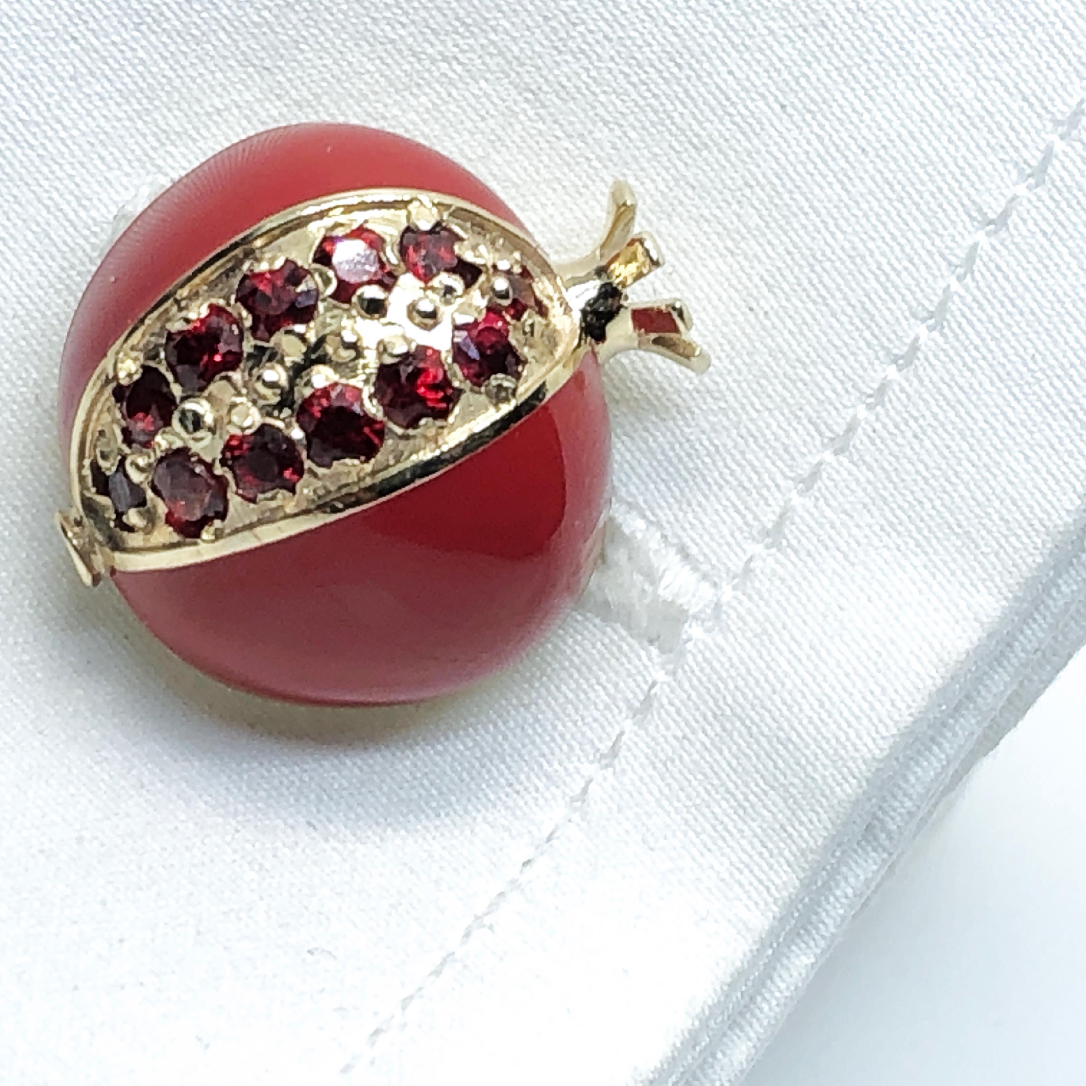 Berca 1.67 Karat Ruby Red Enamel Pomegranate Rock Crystal Back Gold Cufflinks 3