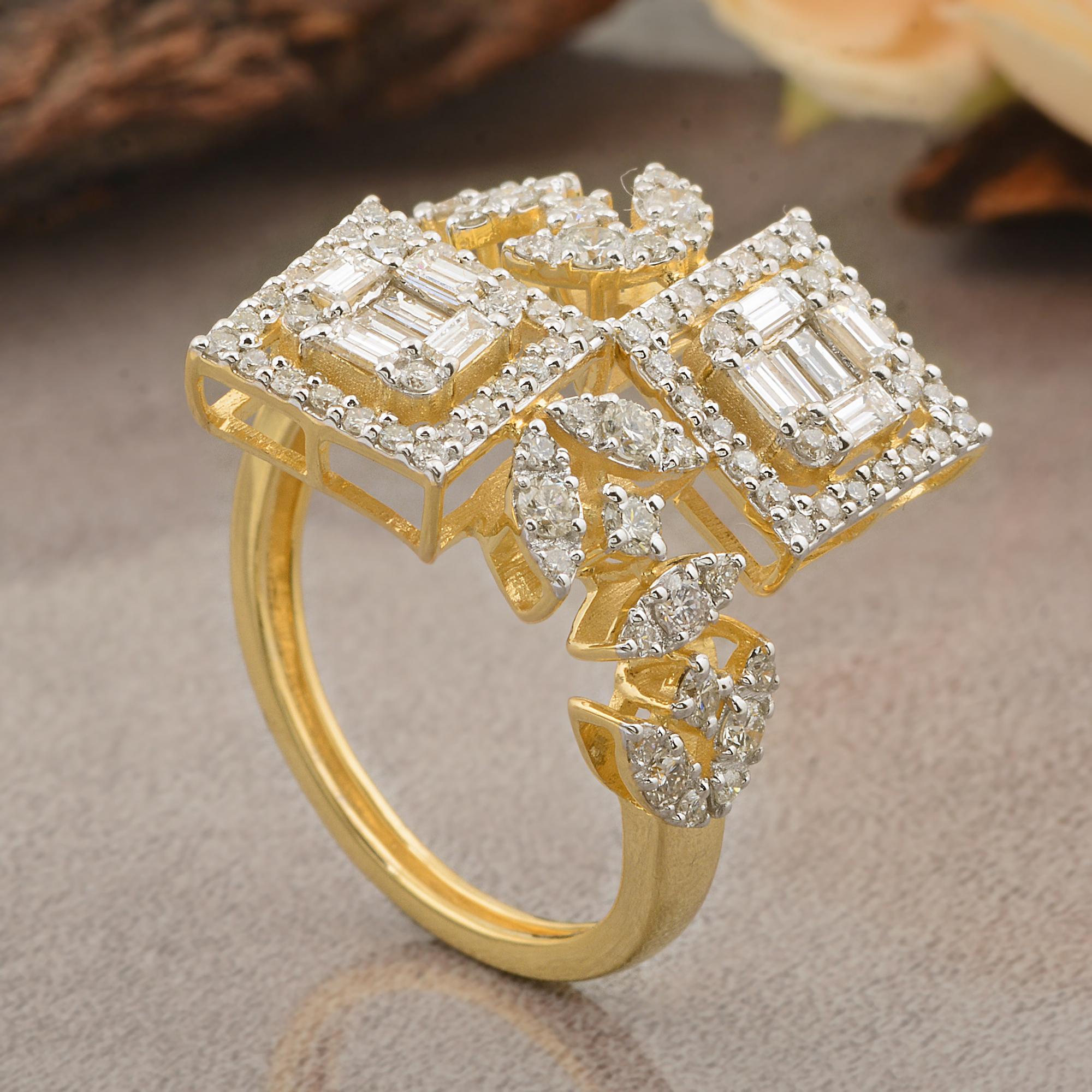 For Sale:  1.67 Carat SI Clarity HI Color Designer Diamond Bypass Wrap Ring 14k Yellow Gold 2