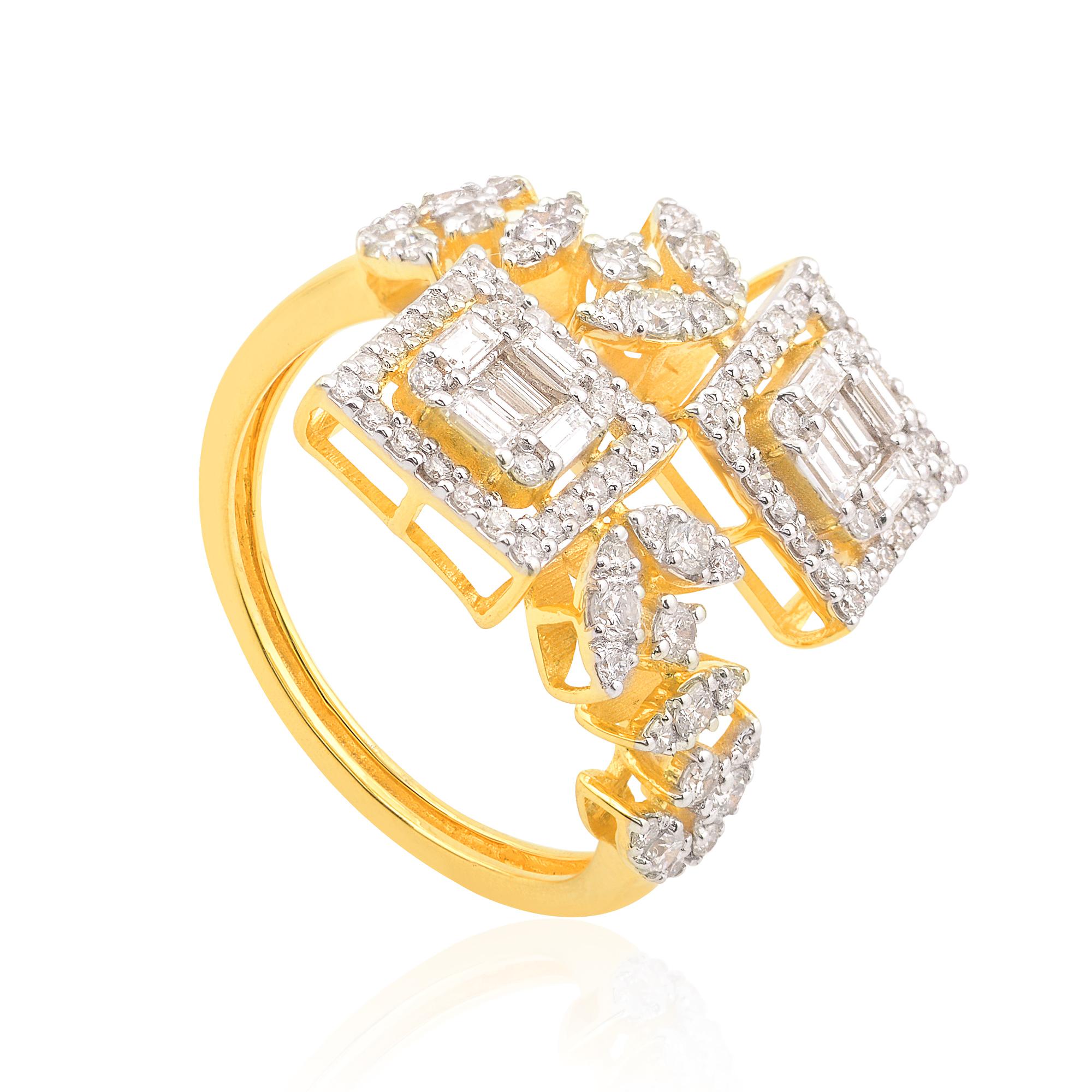 For Sale:  1.67 Carat SI Clarity HI Color Designer Diamond Bypass Wrap Ring 14k Yellow Gold 3