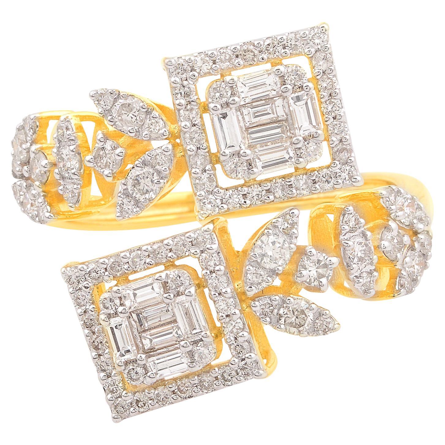 For Sale:  1.67 Carat SI Clarity HI Color Designer Diamond Bypass Wrap Ring 14k Yellow Gold