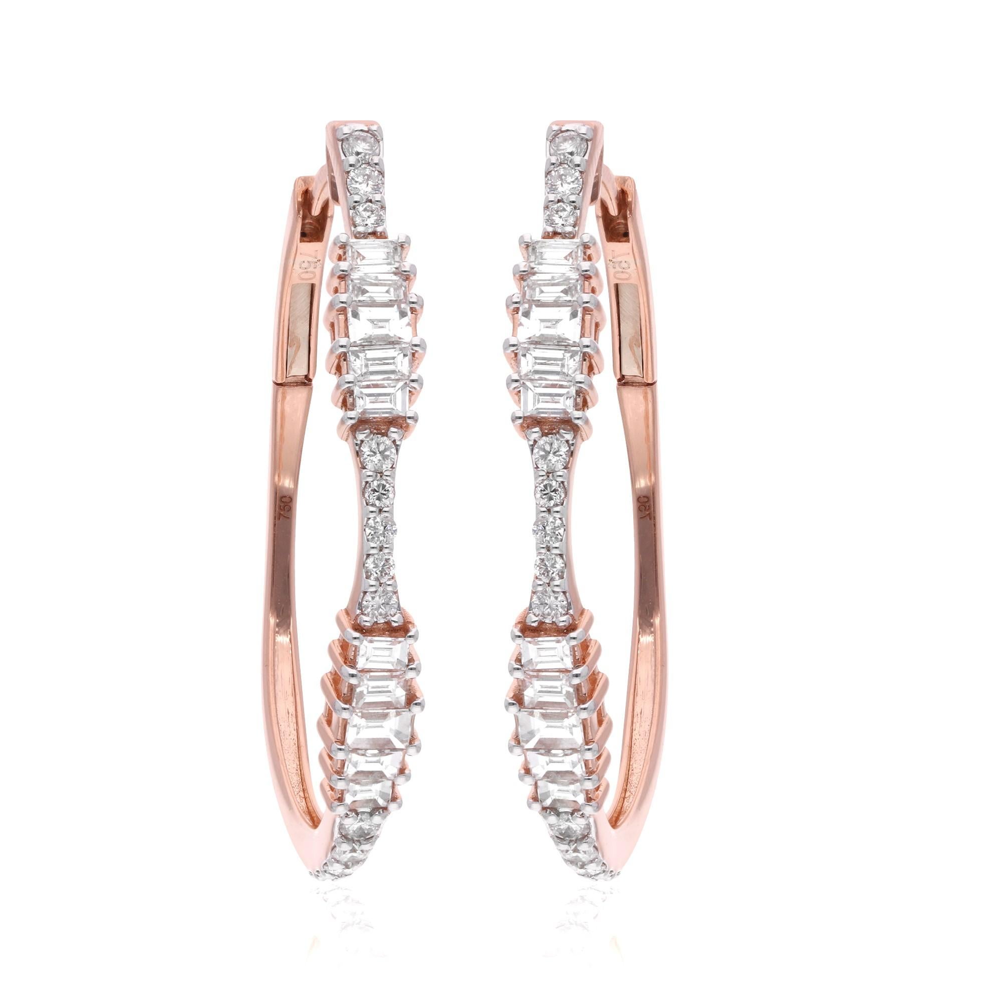 Pendientes de aro de diamantes de 1,67 quilates con claridad SI y color HI Joyas de oro rosa de 14 quilates en venta 2