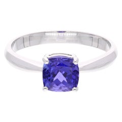 1.67 Carat Solitaire Cushion Shape Tanzanite Gemstone Ring 14 Karat White Gold