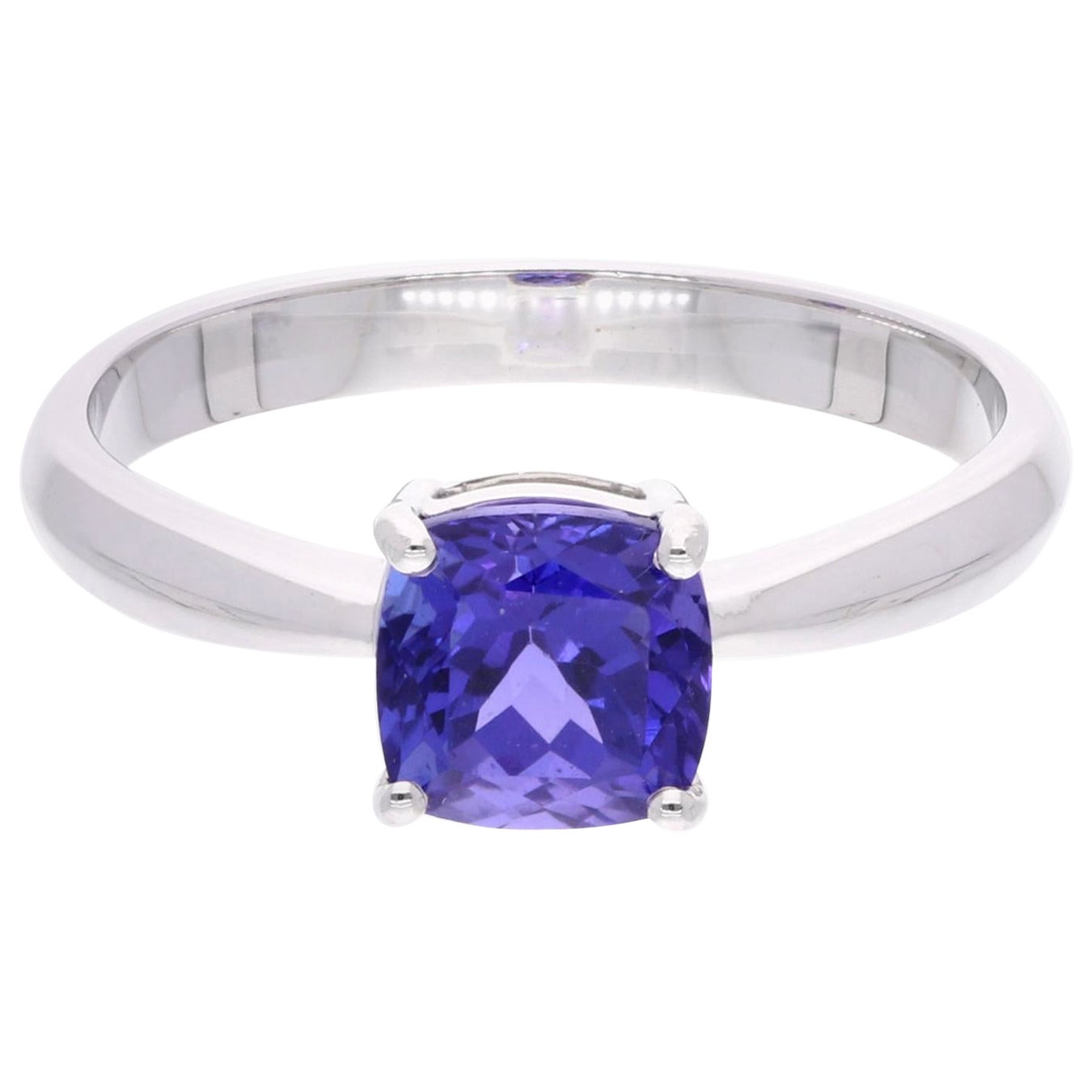 1.67 Carat Solitaire Cushion Tanzanite Ring 18 Solid Karat White Gold Jewelry