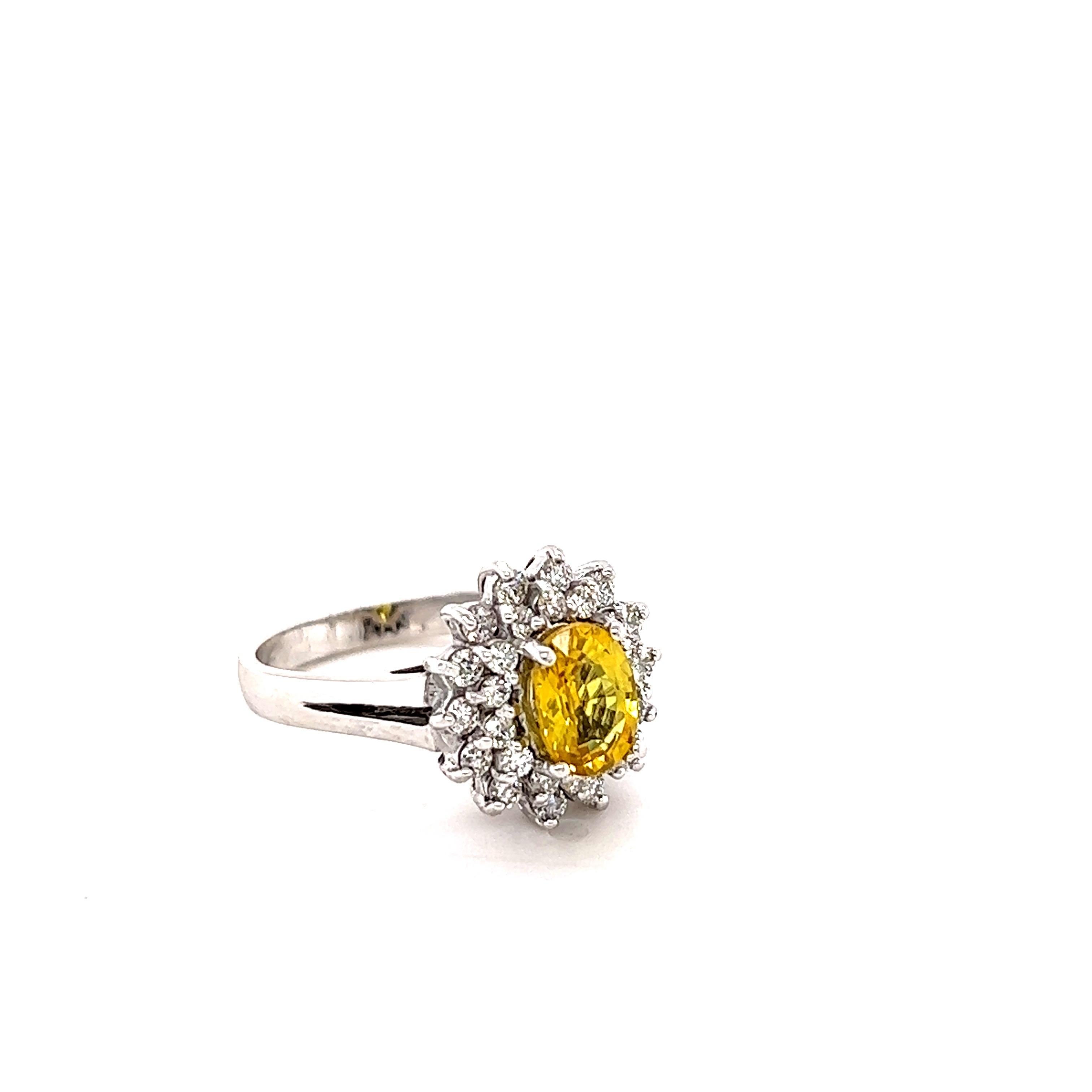 Contemporary 1.67 Carat Yellow Sapphire Diamond White Gold Ring For Sale