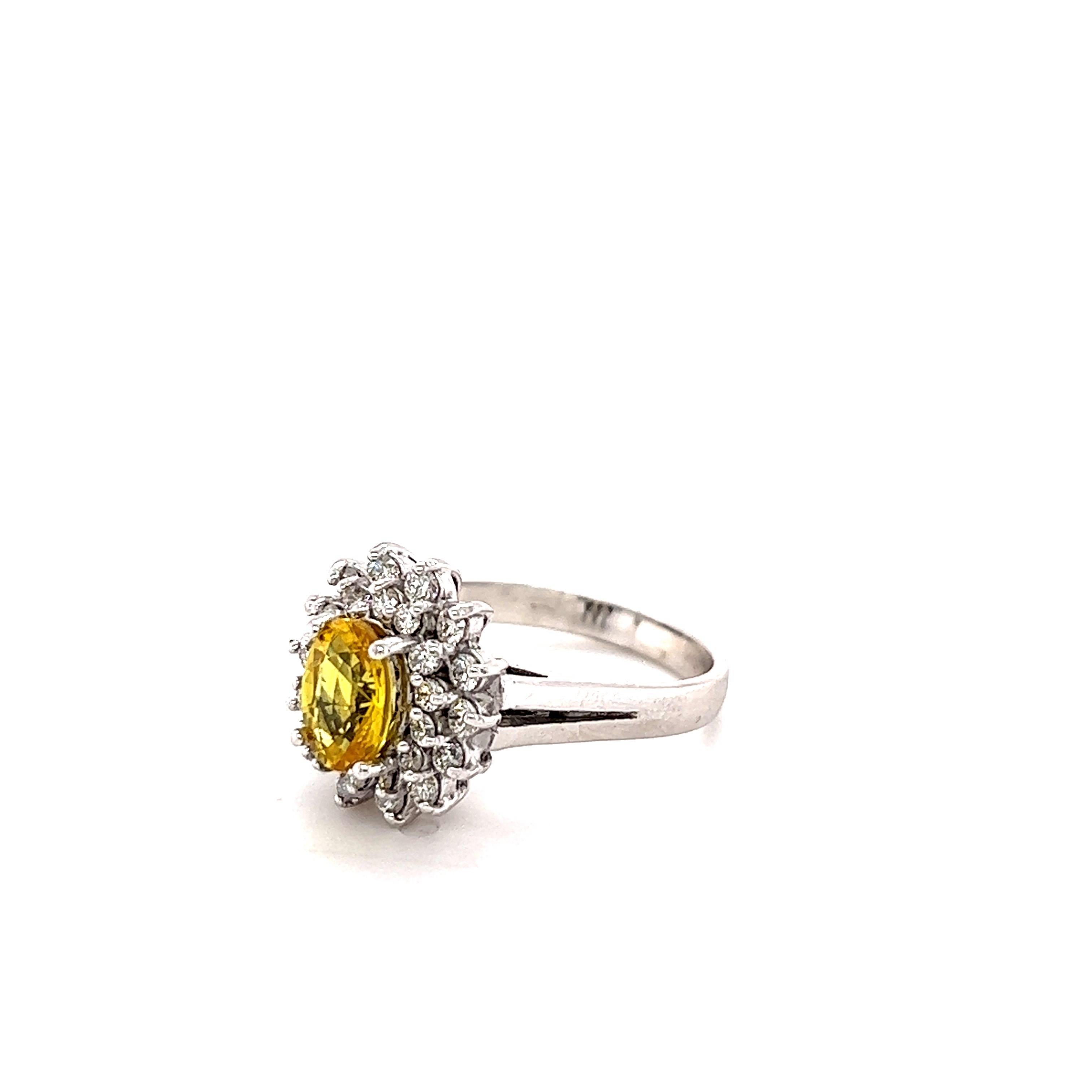Oval Cut 1.67 Carat Yellow Sapphire Diamond White Gold Ring For Sale