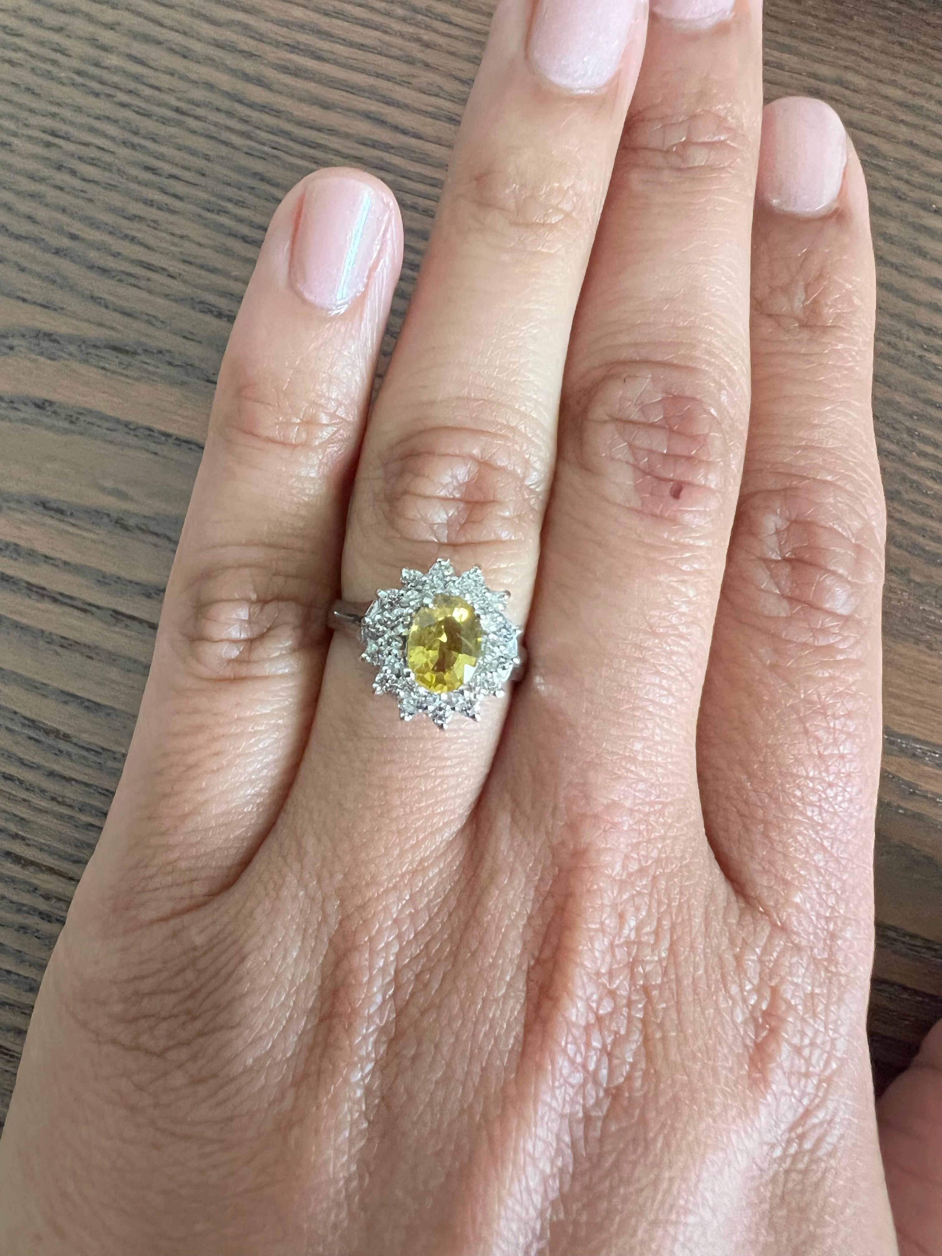 Women's 1.67 Carat Yellow Sapphire Diamond White Gold Ring For Sale