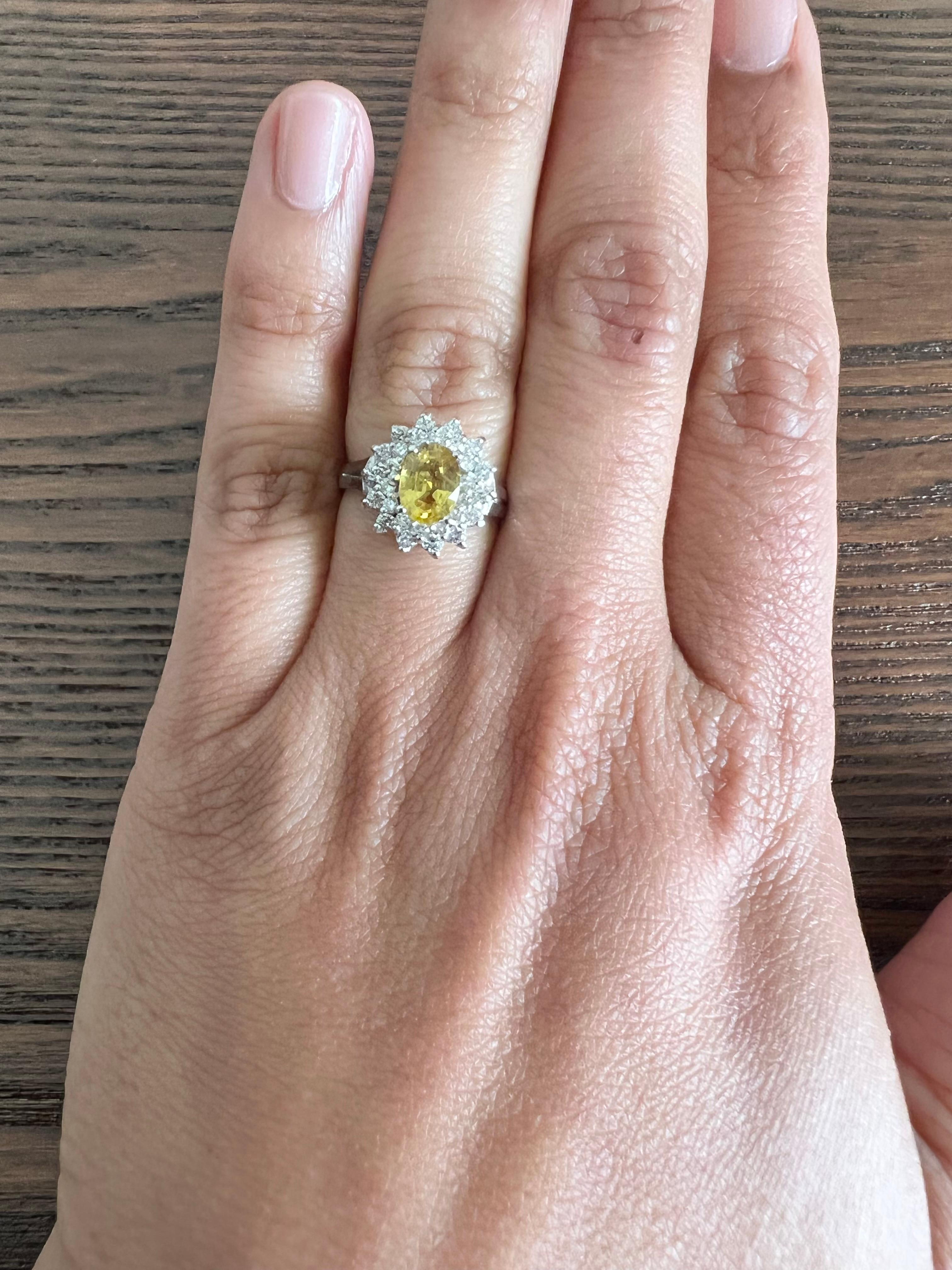 1.67 Carat Yellow Sapphire Diamond White Gold Ring For Sale 1