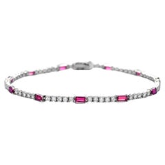 1.67 Carats Natural Unheated Rubies & Diamonds Tennis Bracelet Made in Platinum