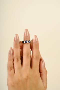 1.67 Ct Blue Sapphire & Diamond Three-Stone Ring in 14K White Gold Fine Jewelry