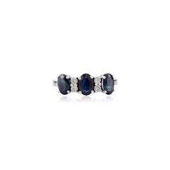 1.67 Ct Blue Sapphire & Diamond Three-Stone Ring in 18K White Gold Fine Jewelry