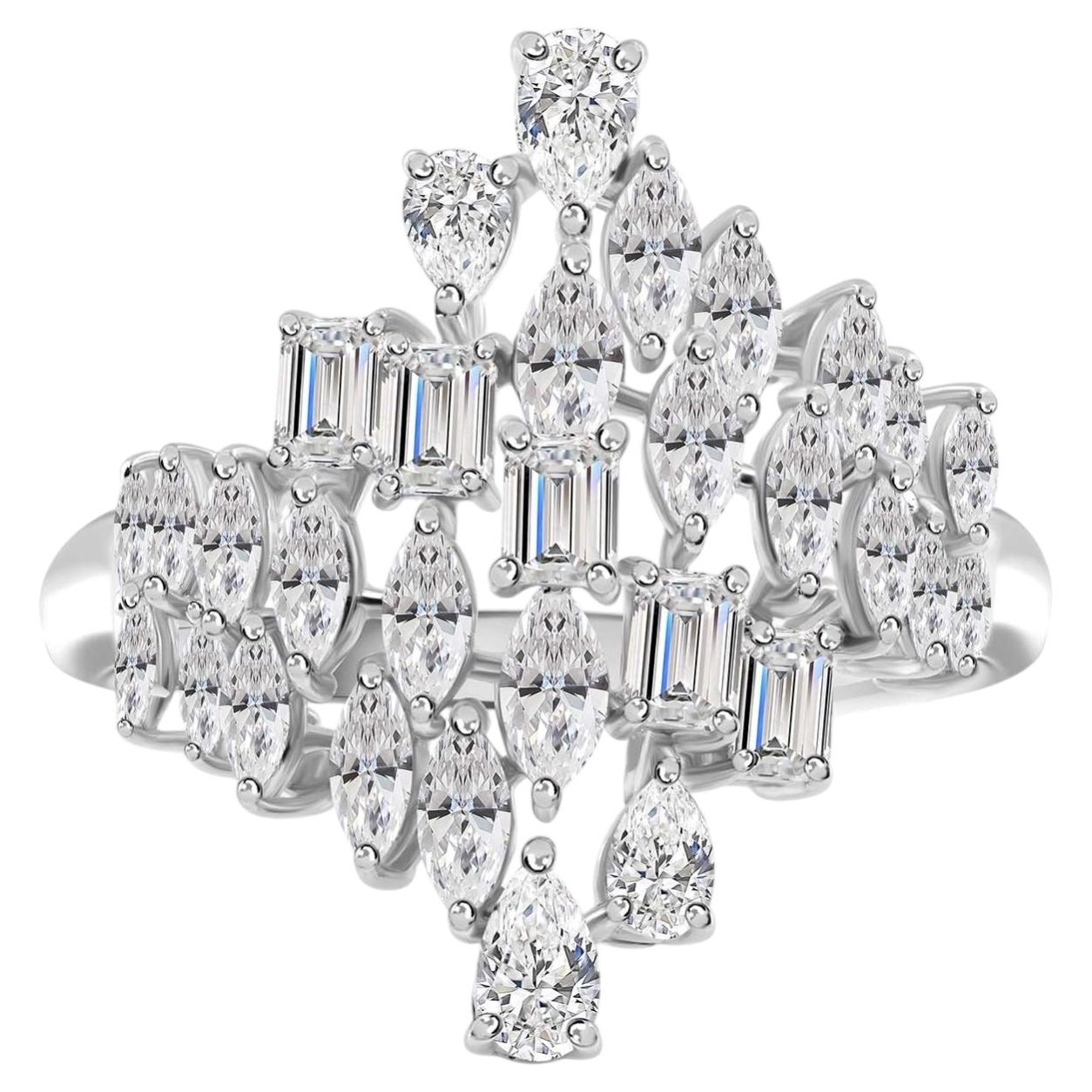 1,67 Ct. Anello a grappolo di diamanti naturali in oro bianco 18k Gioielli di dichiarazione nuziale