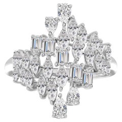 1,67 Ct. Anello a grappolo di diamanti naturali in oro bianco 18k Gioielli di dichiarazione nuziale