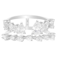 1.67 Ct Natural Diamond Pear and Marquise Open Band Ring Eternity 18K White Gold