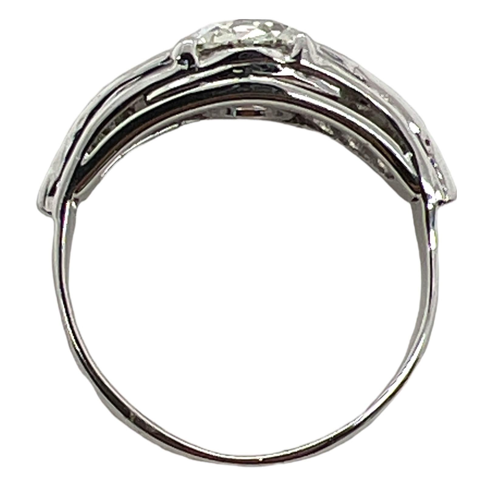 Art Deco 1.67 CT Old European Cut Diamond Platinum Engagement Estate Ring  For Sale