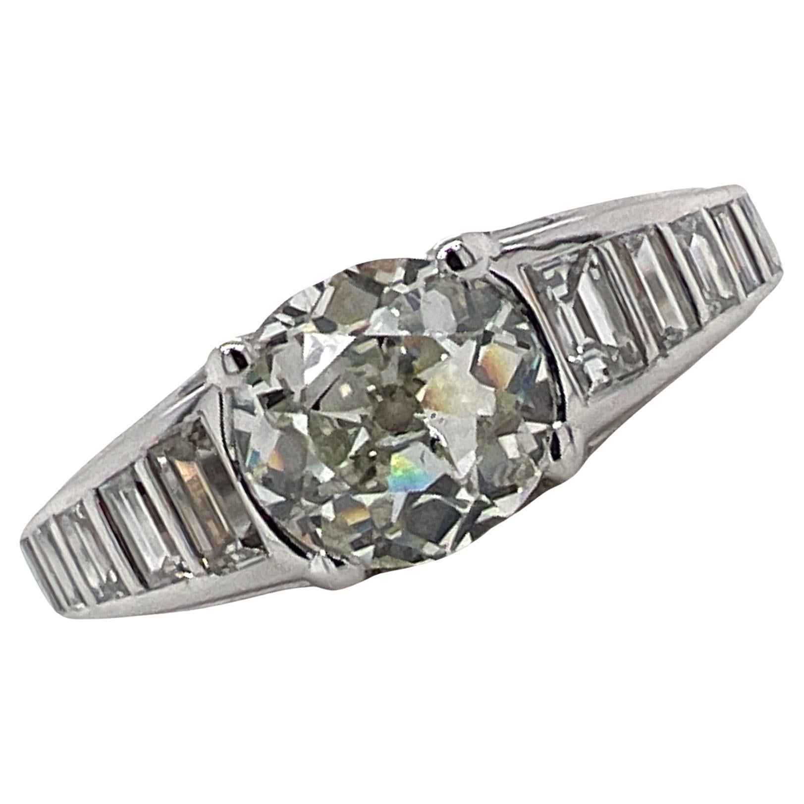 1.67 CT Old European Cut Diamond Platinum Engagement Estate Ring  For Sale