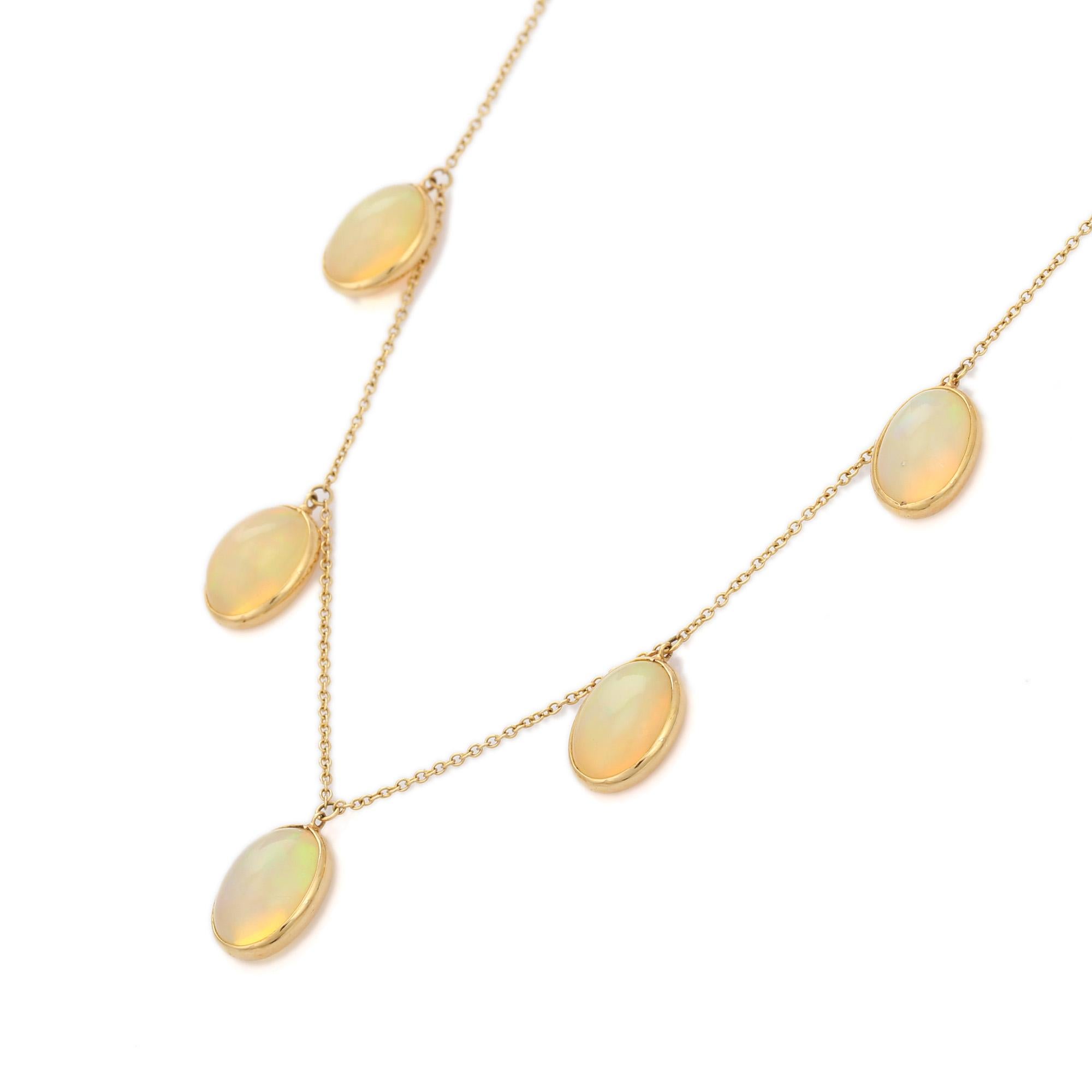 Modern 16.7 Ct Opal Necklace in 18K Yellow Gold Chain For Sale