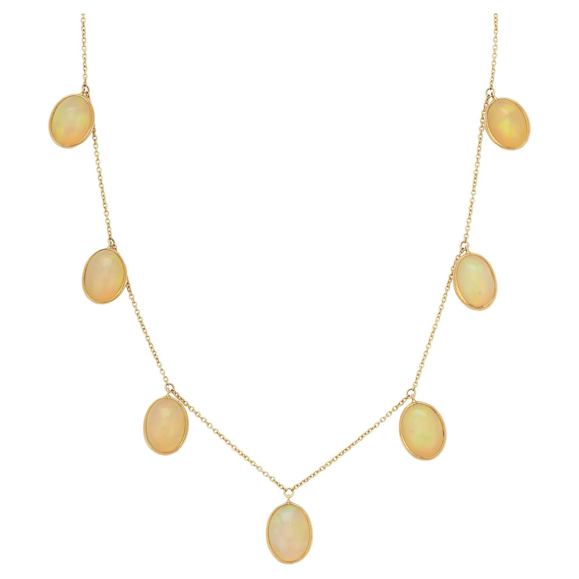 16.7 Ct Opal Necklace in 18K Yellow Gold Chain For Sale