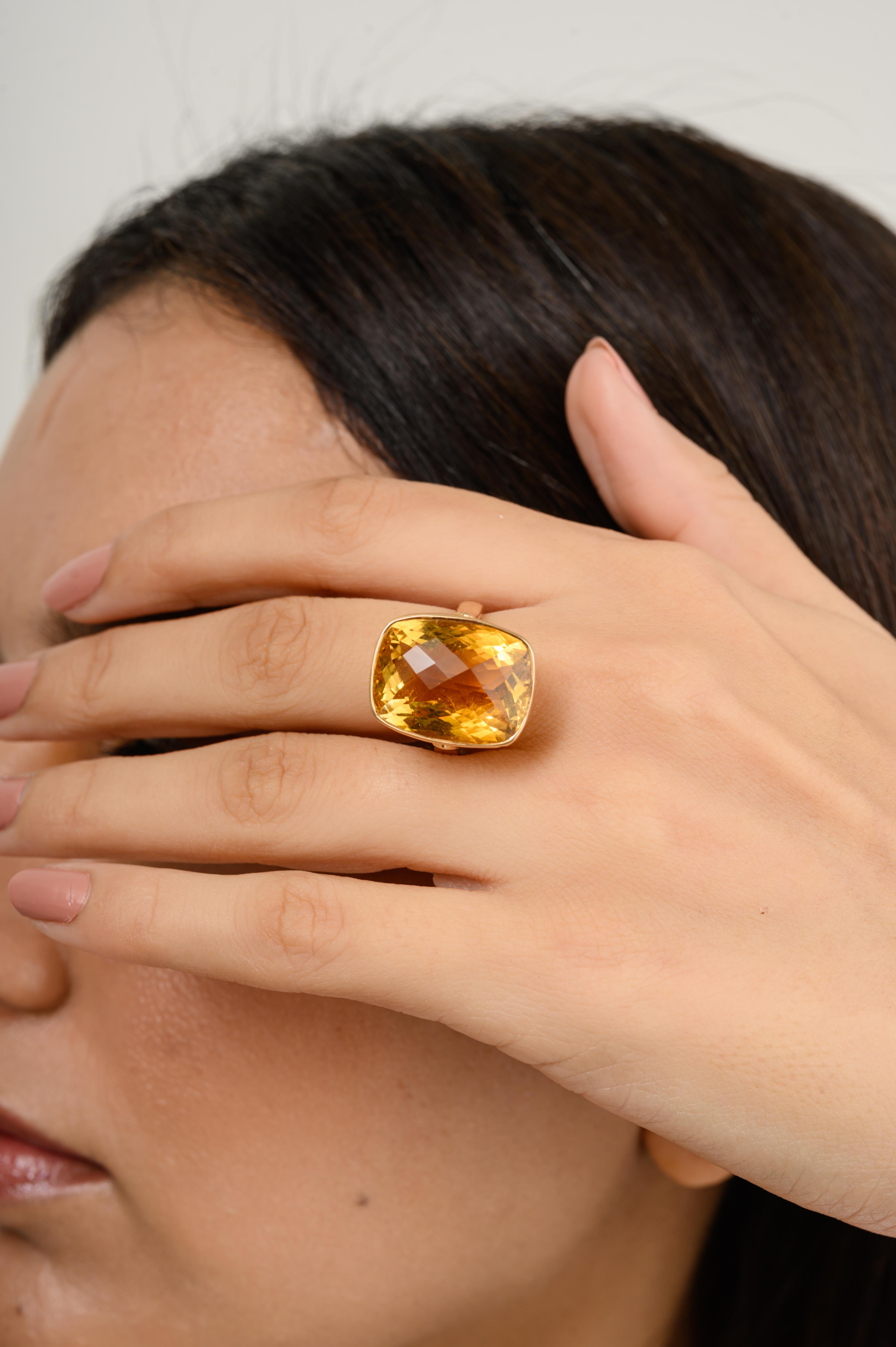 For Sale:  16.7 CTW Checker Cut Citrine Cocktail Ring Set in 18k Solid Yellow Gold Settings 2