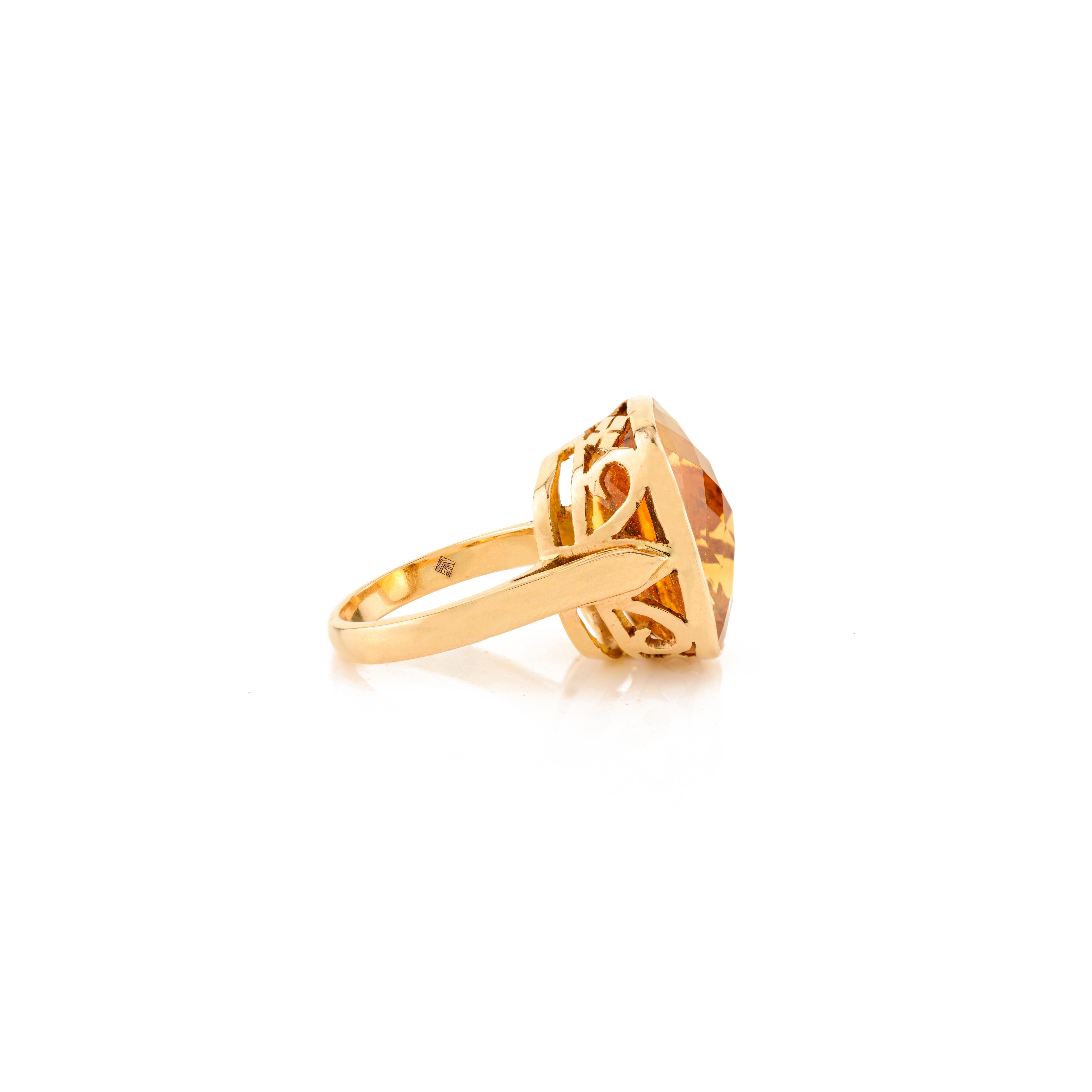 For Sale:  16.7 CTW Checker Cut Citrine Cocktail Ring Set in 18k Solid Yellow Gold Settings 3