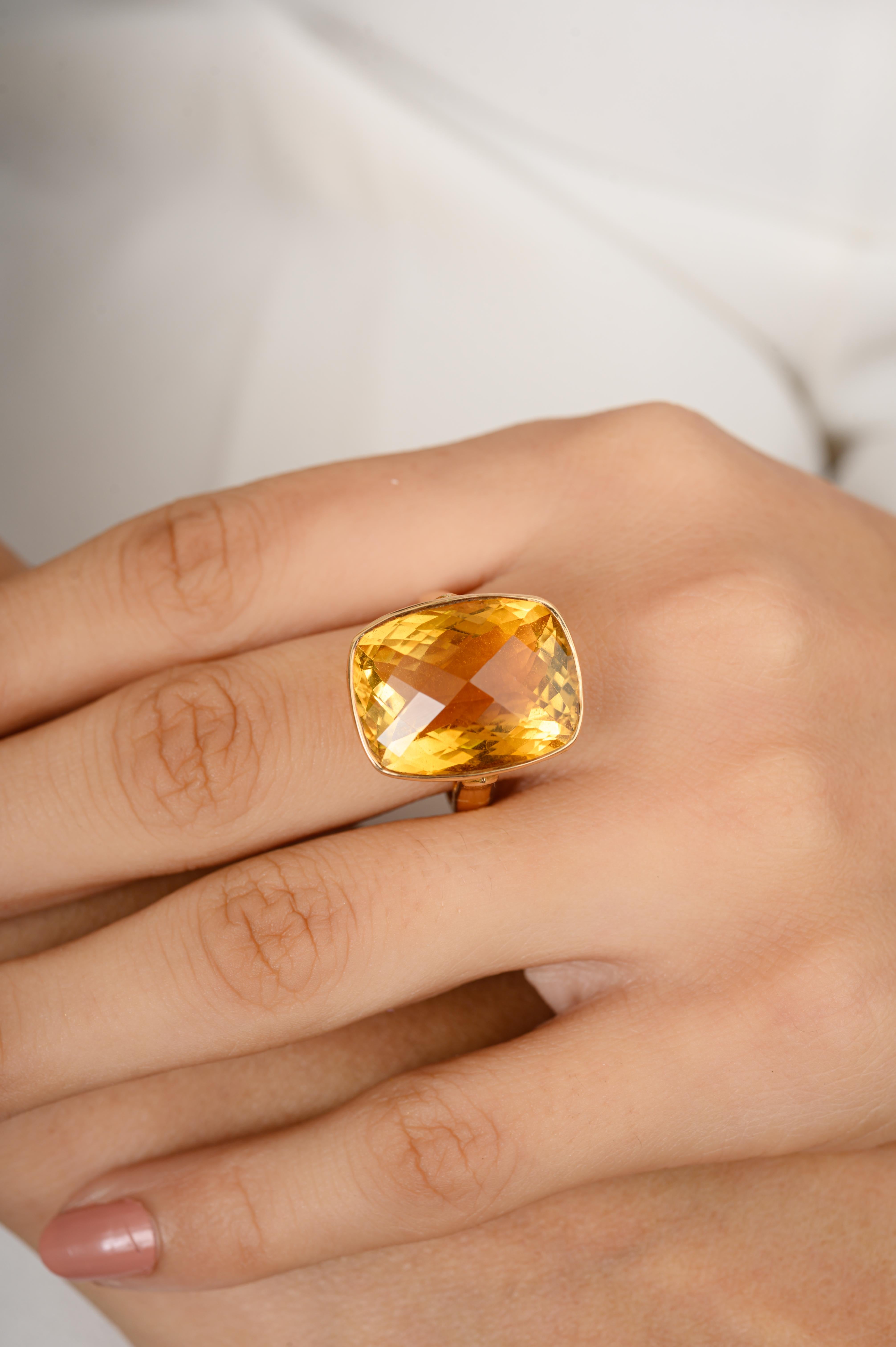 For Sale:  16.7 CTW Checker Cut Citrine Cocktail Ring Set in 18k Solid Yellow Gold Settings 5