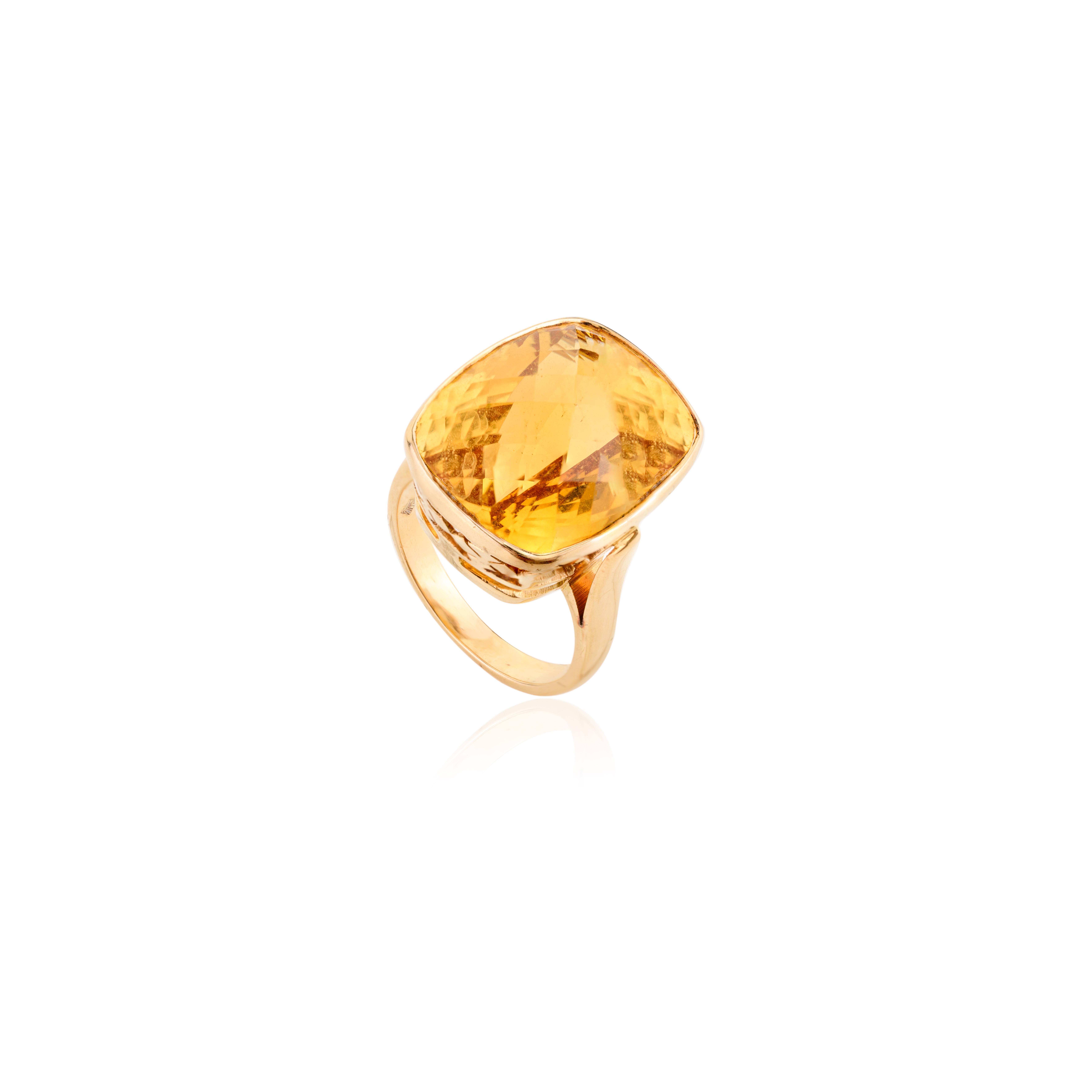 For Sale:  16.7 CTW Checker Cut Citrine Cocktail Ring Set in 18k Solid Yellow Gold Settings 6