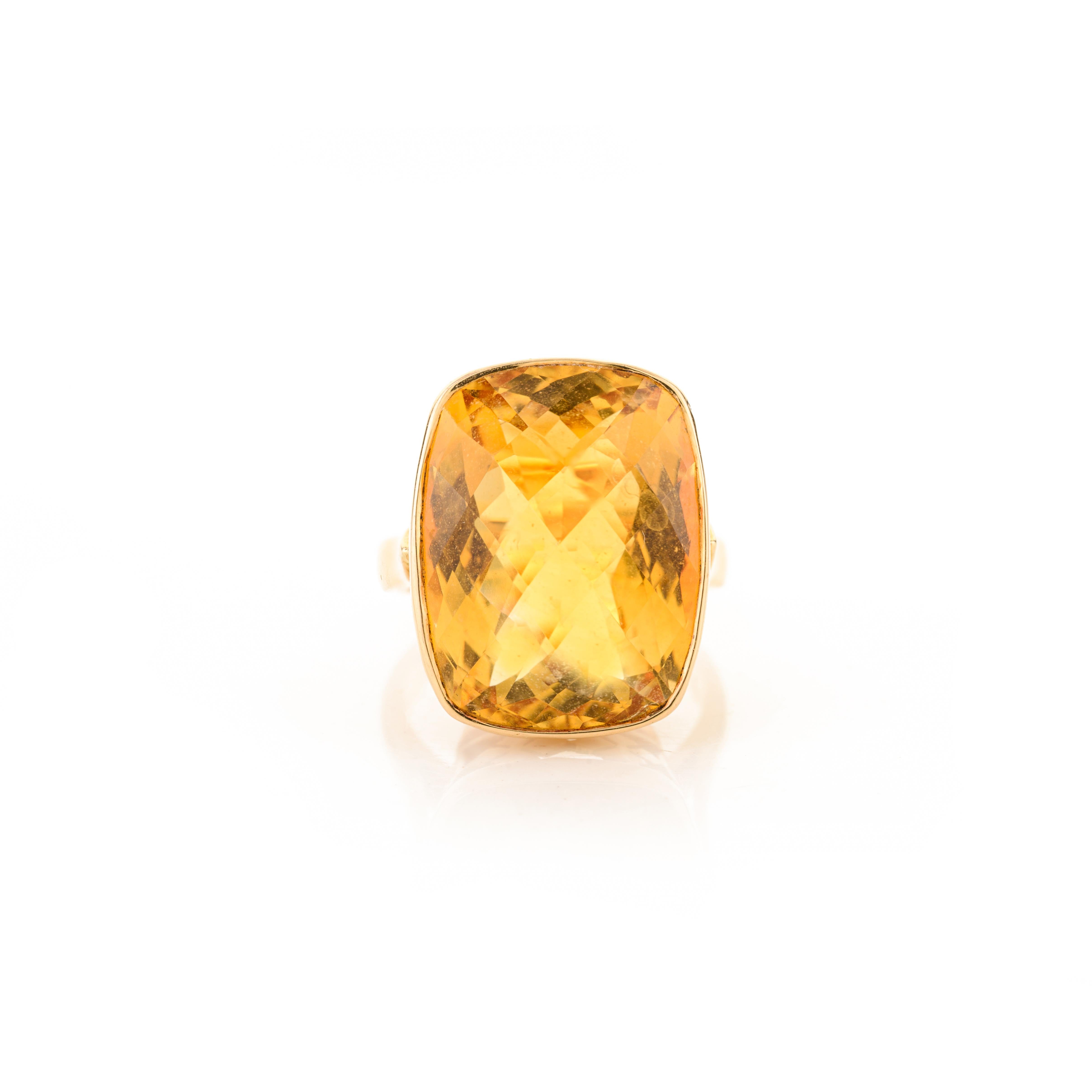 For Sale:  16.7 CTW Checker Cut Citrine Cocktail Ring Set in 18k Solid Yellow Gold Settings 8