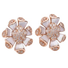 1.67 Ct Mother of Pearl and Diamond Floral Stud Earrings  18k Rose Gold Jewelry