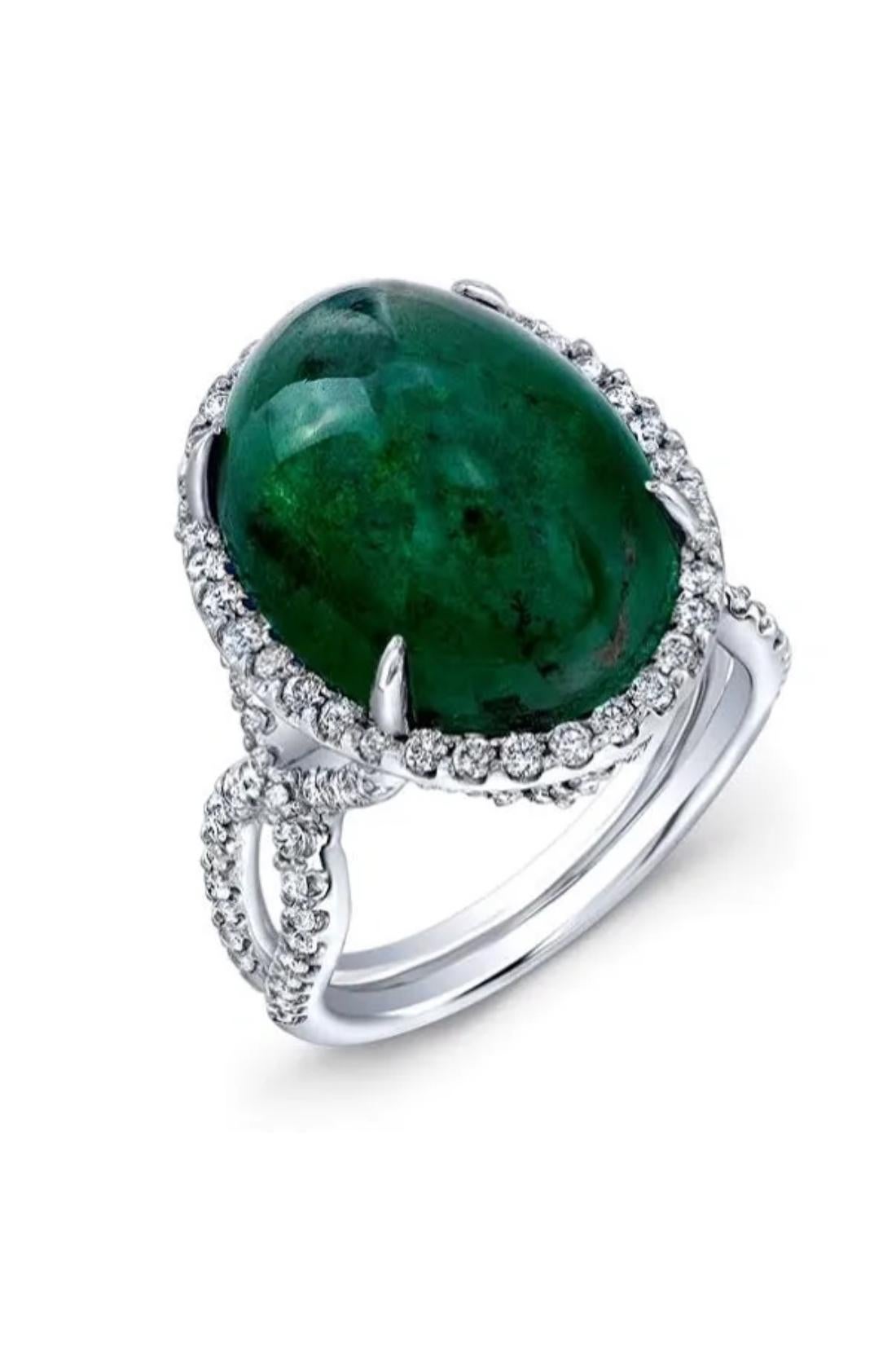 Cabochon 16.70-carat, cabochon Zambian Emerald Cocktail ring. For Sale