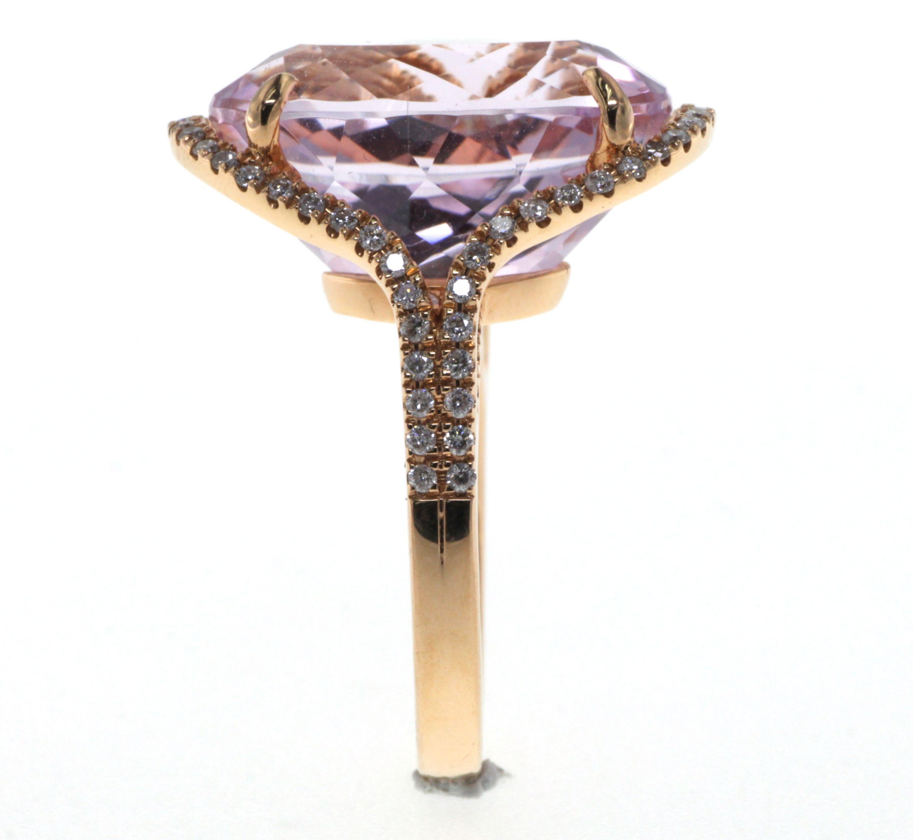 Oval Cut 16.70 Ct Kunzite Diamond Cocktail Ring in 18 Karat Rose Gold For Sale